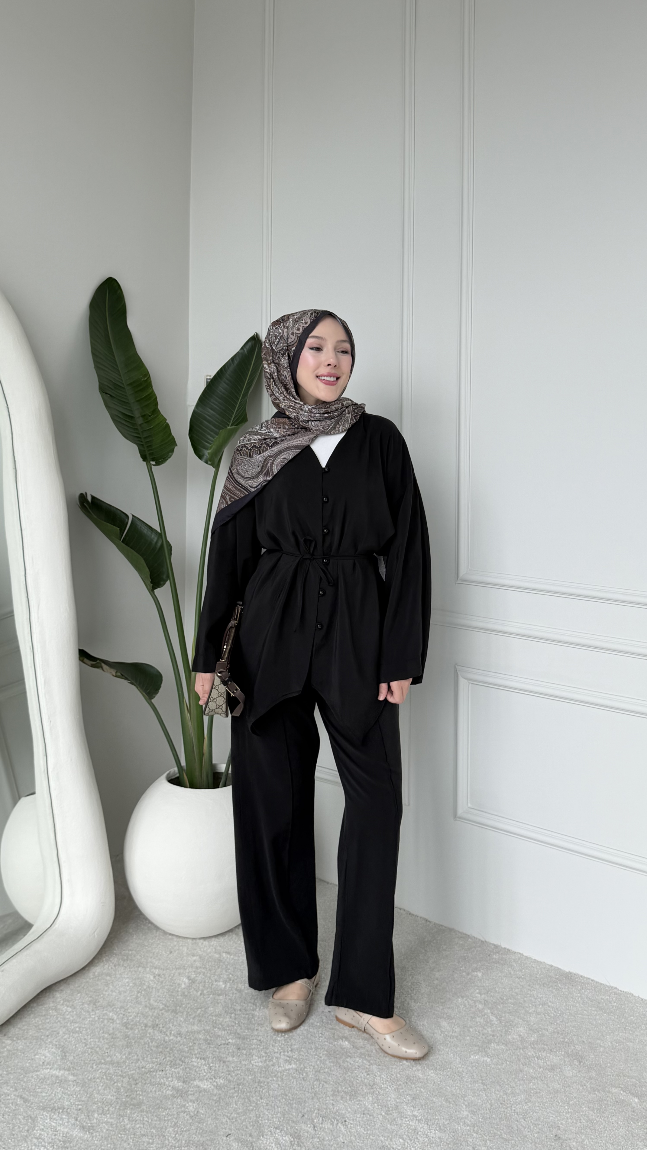 MEYSA TROUSER SETS Amanda Krep Pantolonlu Takım Siyah