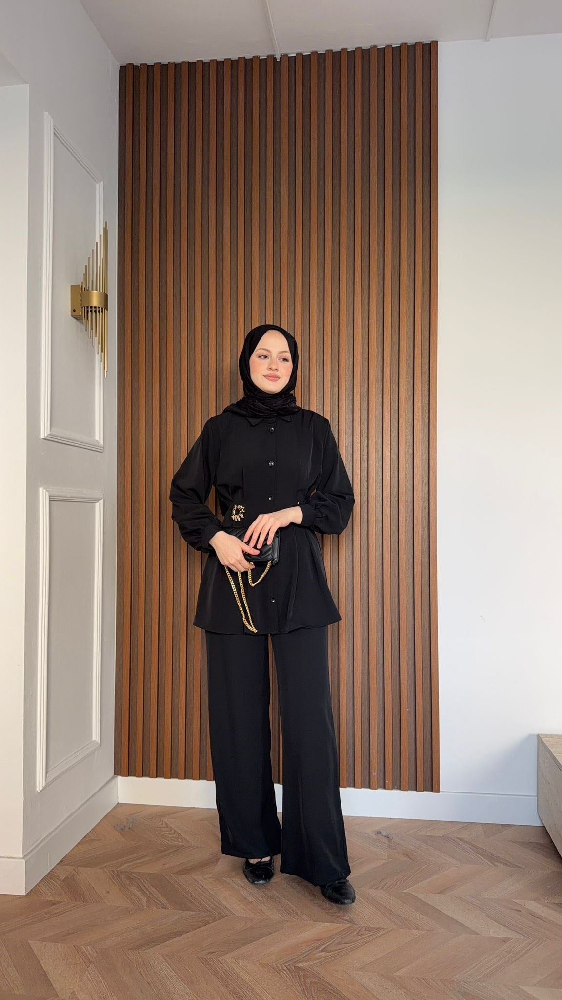 MEYSA TROUSER SETS Dia Gold Detaylı Krep Takım Siyah