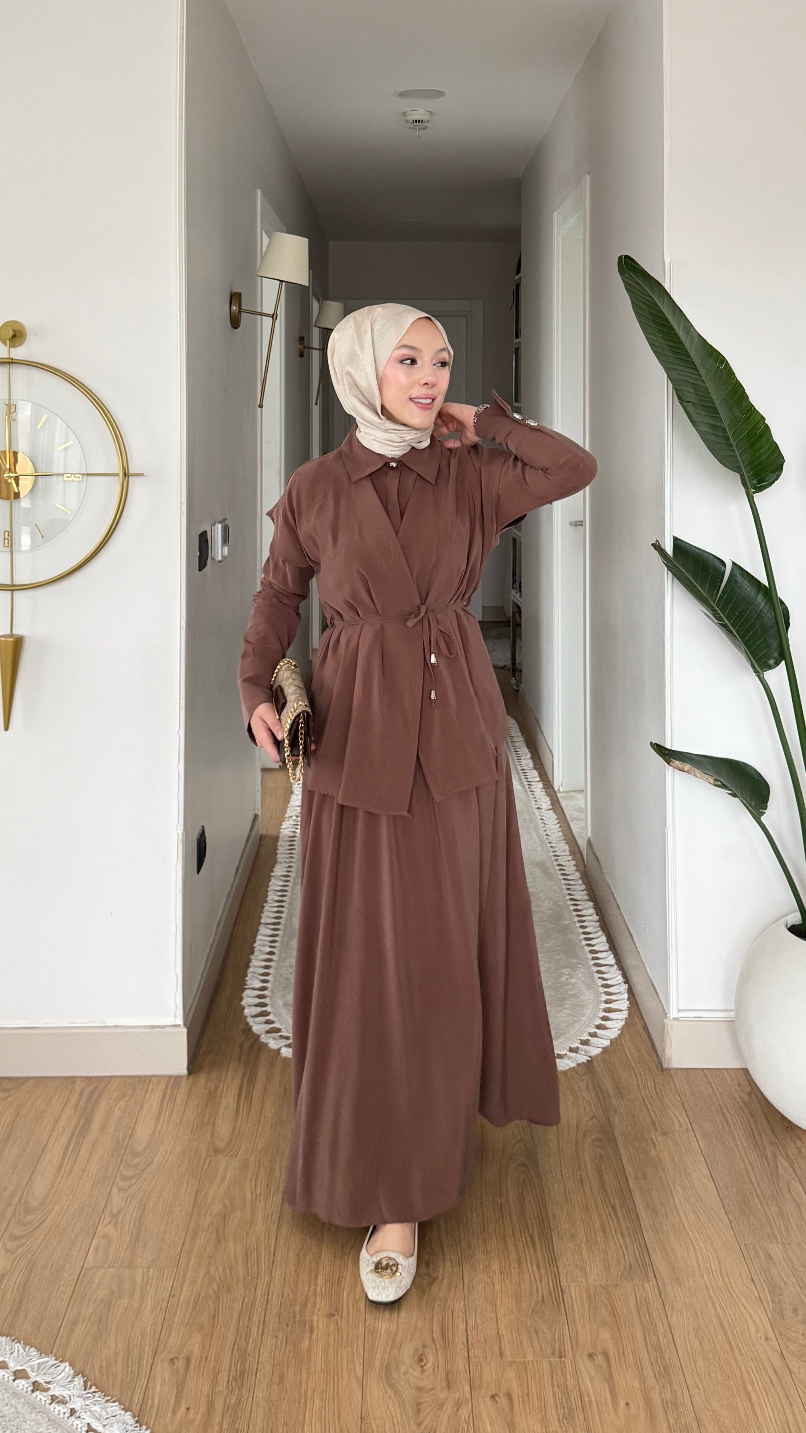 MEYSA PANTOLON TAKIM Eliz Tensel Pantolonlu Takım Kahve