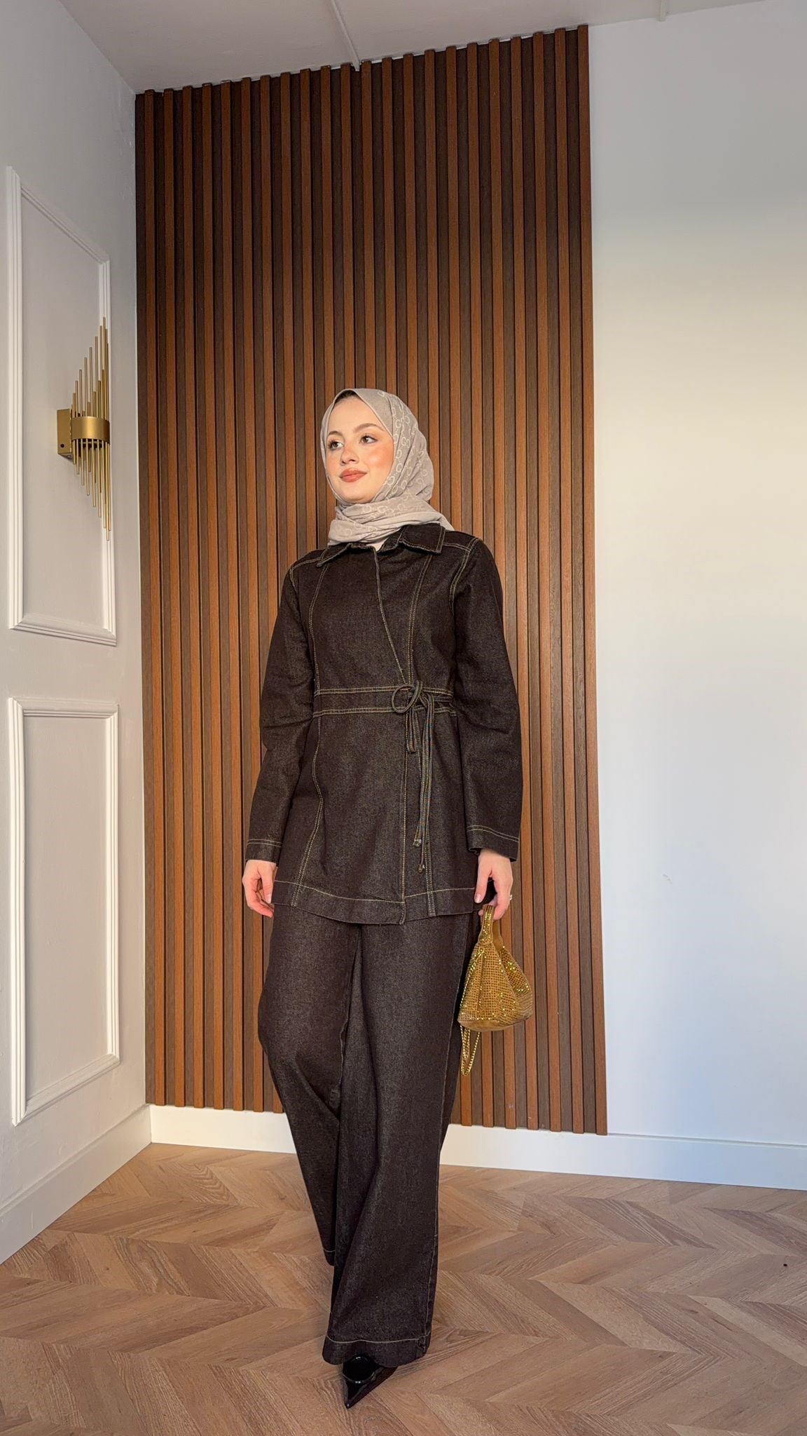 MEYSA TROUSER SETS Elsa Denim İkili Takım Acı Kahve