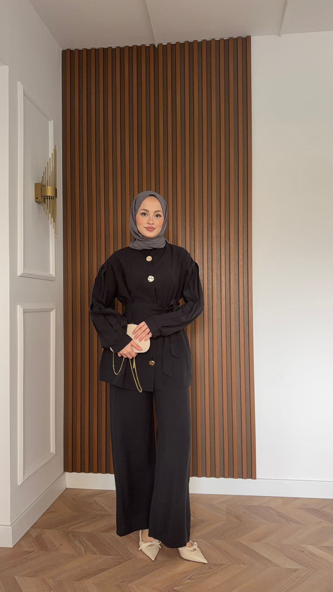 MEYSA TROUSER SETS Gold Düğmeli Pantolon İkili Takım Koyu Gri