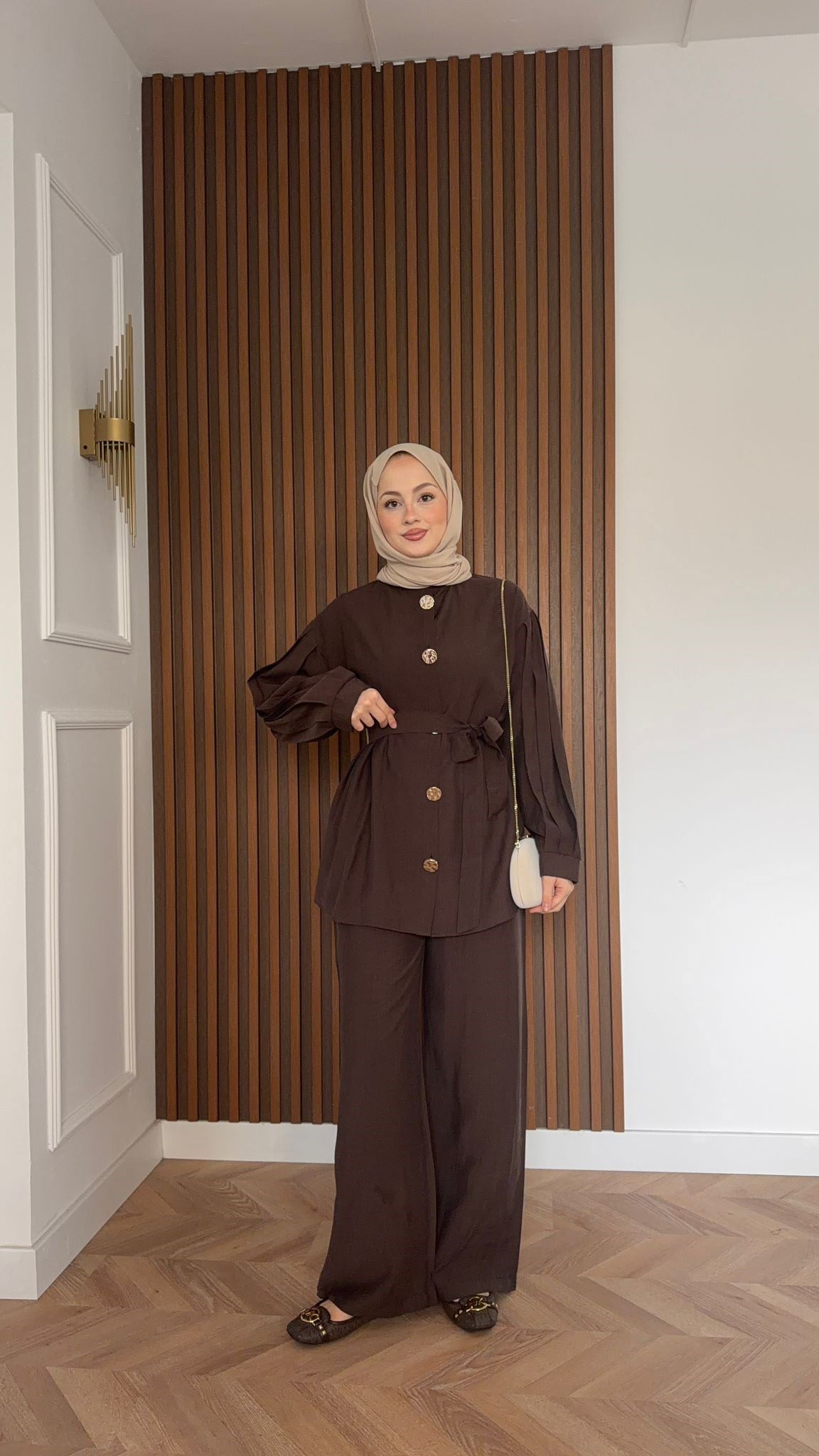MEYSA TROUSER SETS Gold Düğmeli Pantolon İkili Takım Kahve