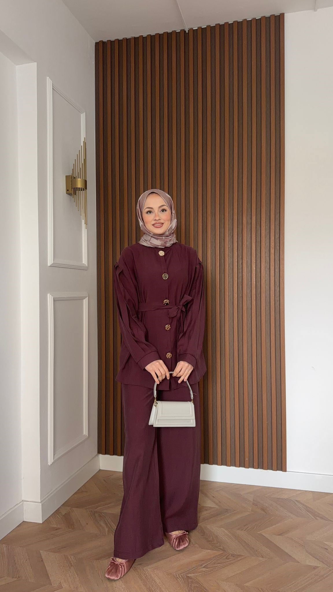 MEYSA TROUSER SETS Gold Düğmeli Pantolon İkili Takım Bordo