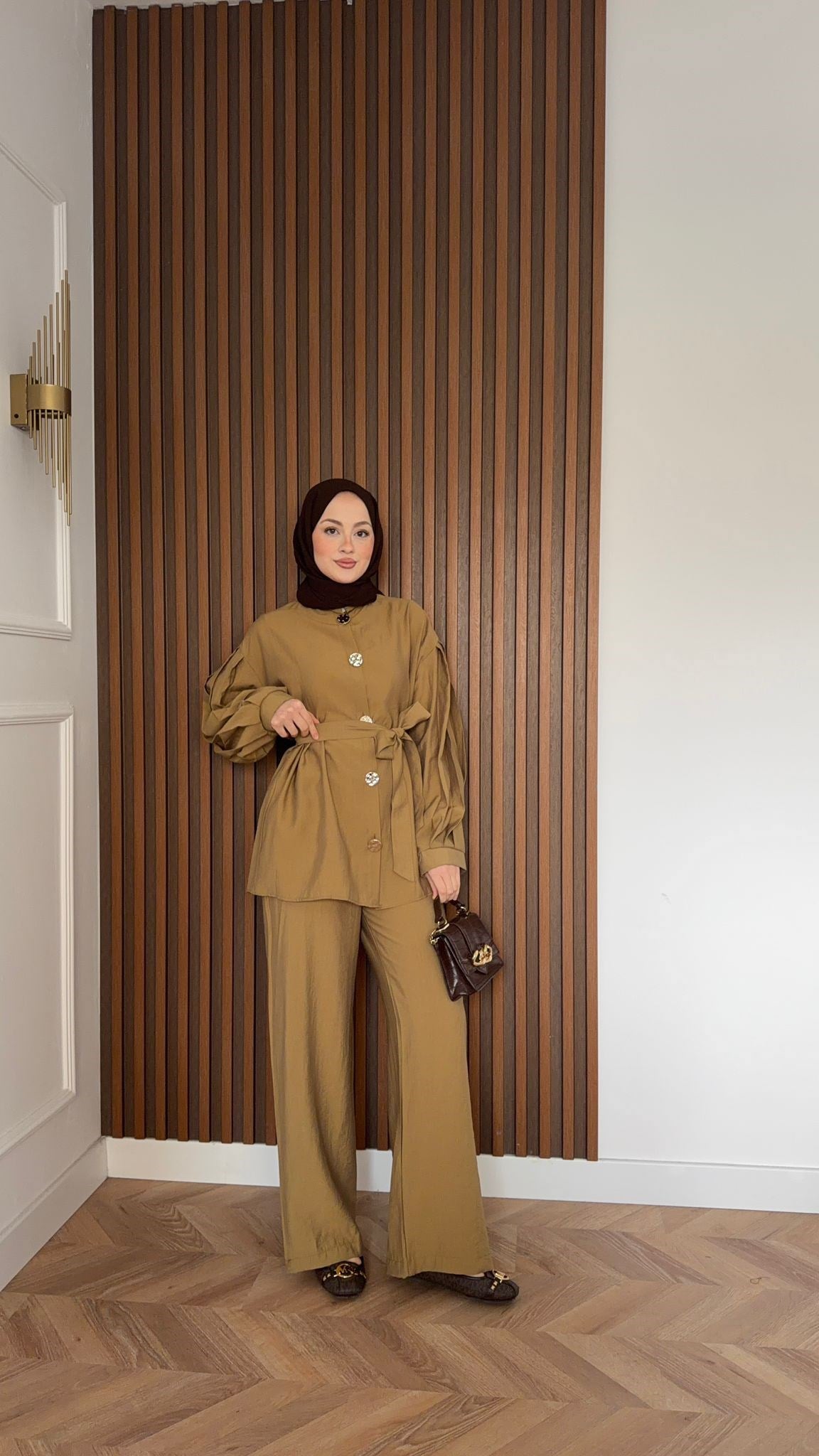 MEYSA TROUSER SETS Gold Düğmeli Pantolon İkili Takım Yağ Yeşili