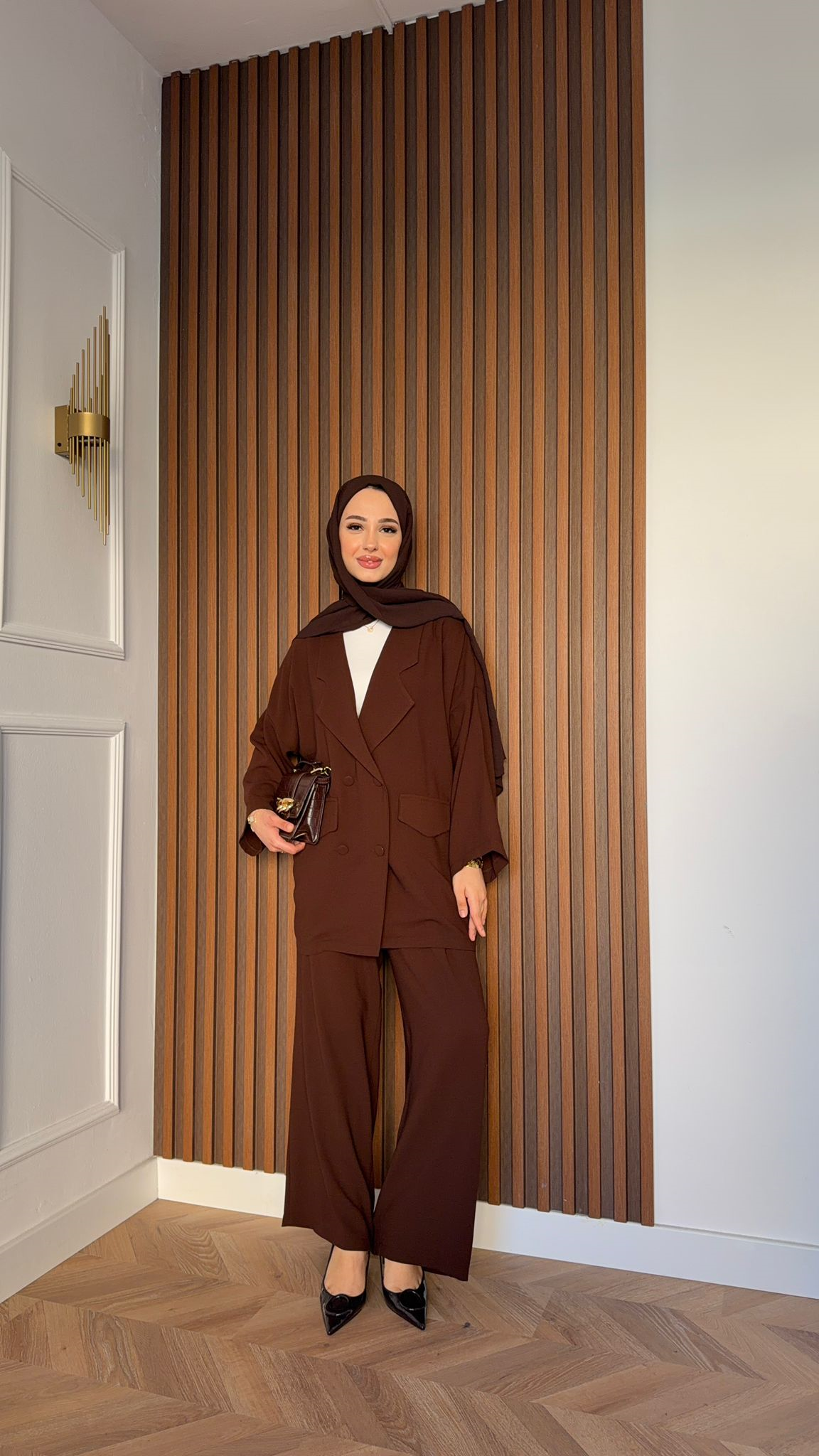 MEYSA PANTOLON TAKIM Kruvaze Krep İkili Takım Acı Kahve