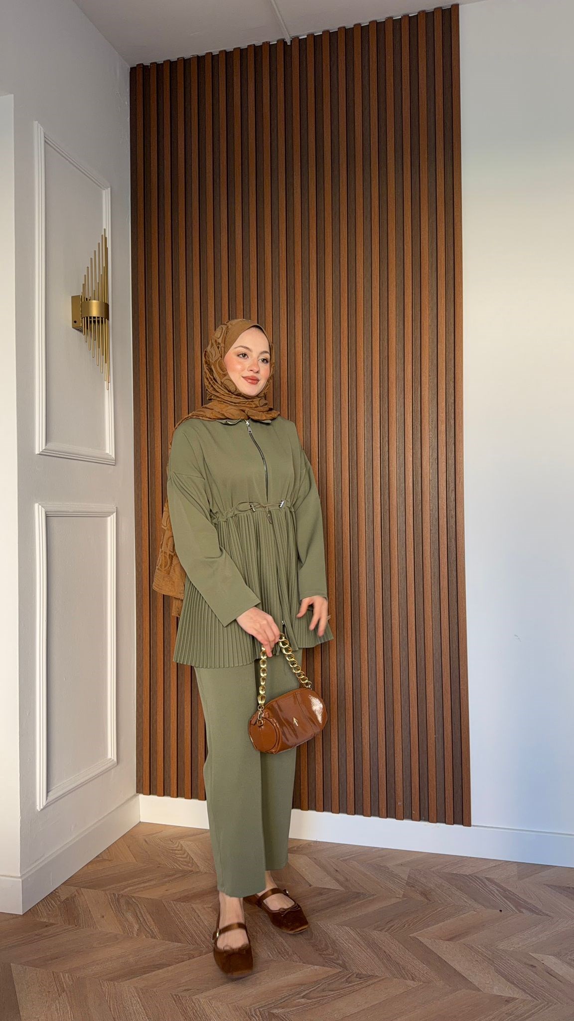 MEYSA TROUSER SETS Piliseli Krep Pantolonlu Takım Haki