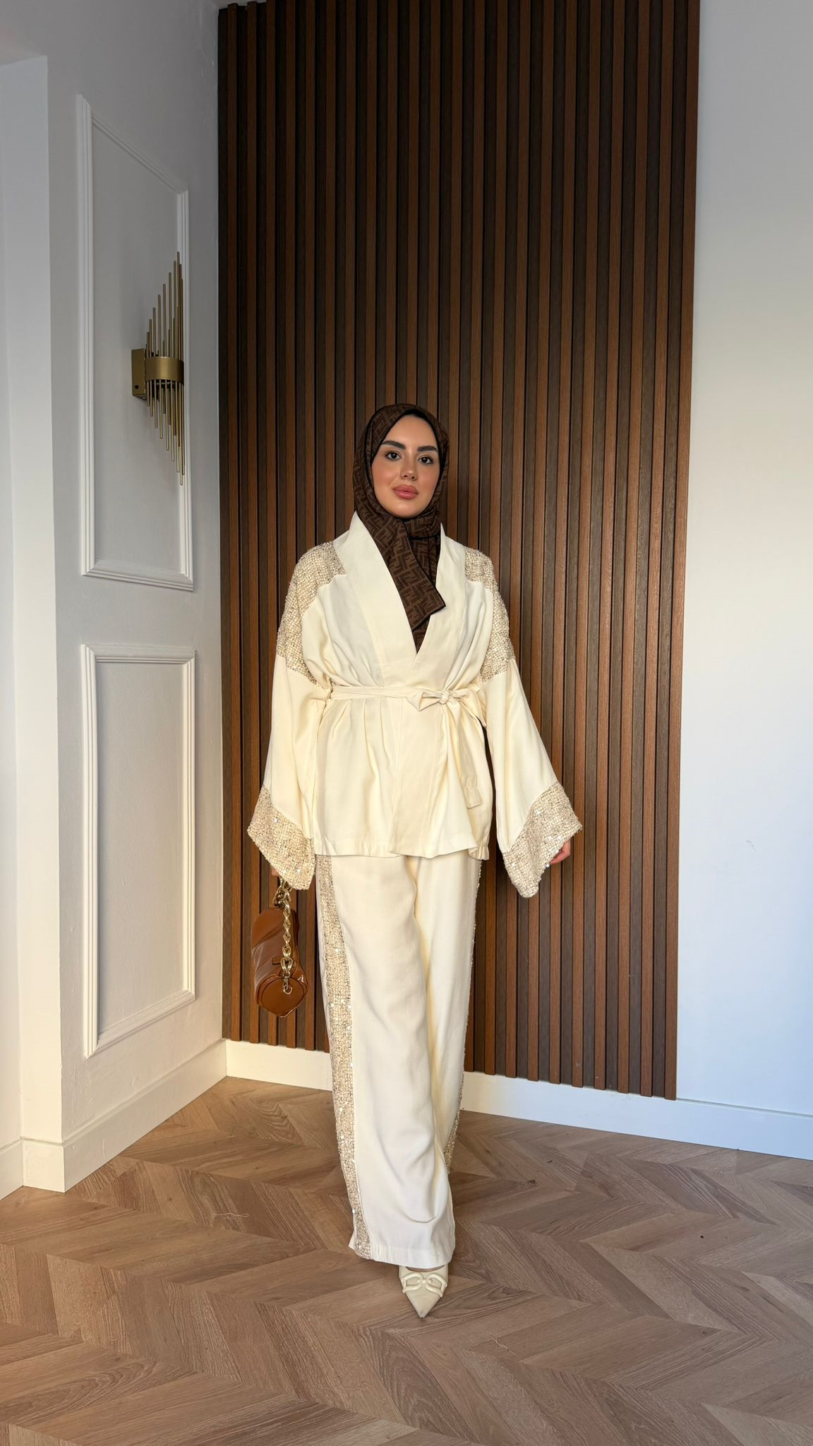 MEYSA TROUSER SETS Pul Payet Tensel İkili Takım Bej