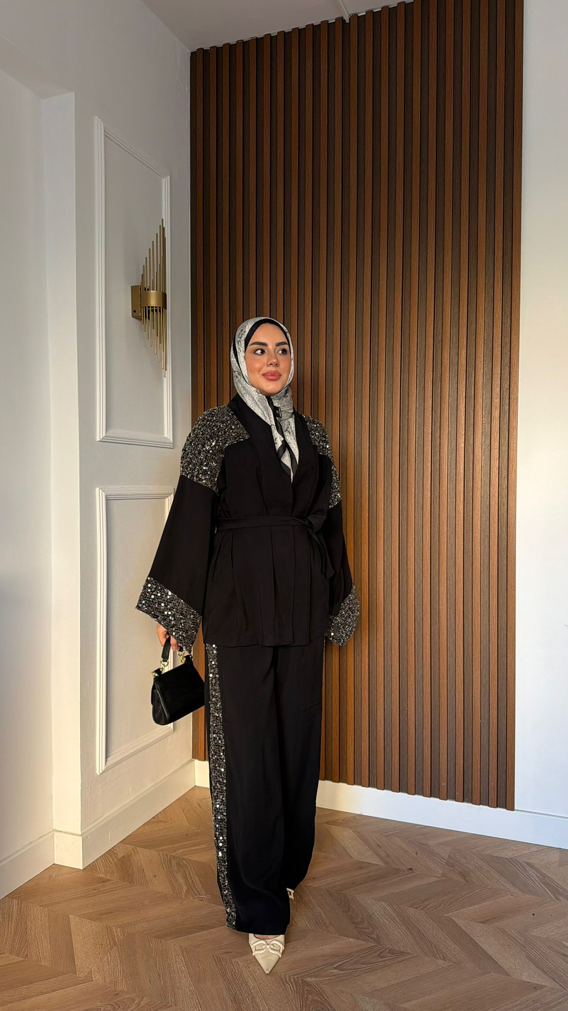 MEYSA TROUSER SETS Pul Payet Tensel İkili Takım Siyah