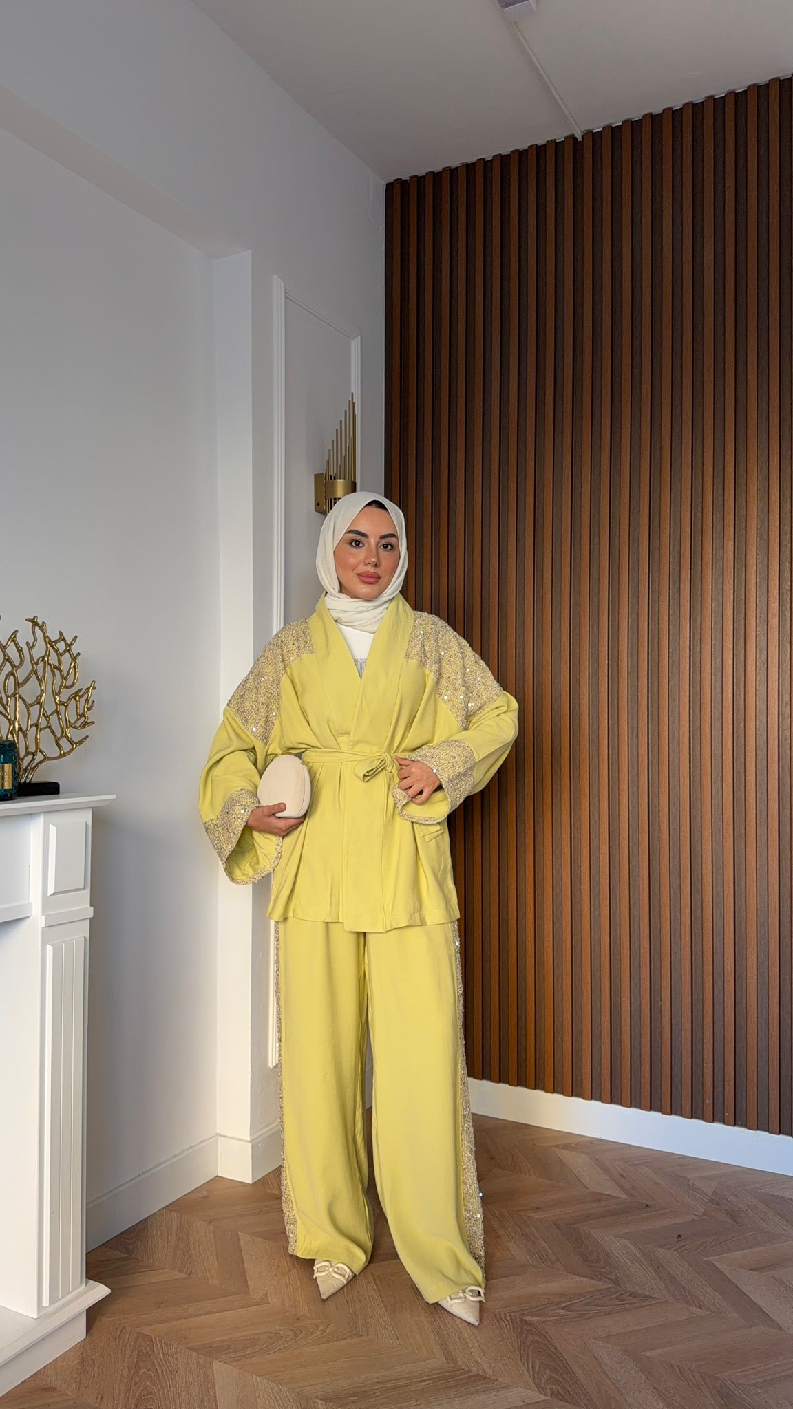 MEYSA TROUSER SETS Pul Payet Tensel İkili Takım Yağ Yeşili