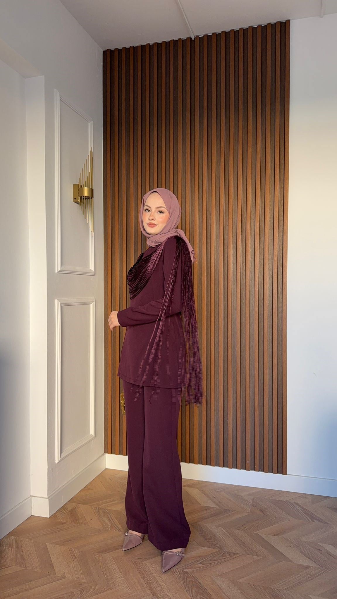 MEYSA TROUSER SETS Püsküllü İp Detaylı Krep Takım Burgonya