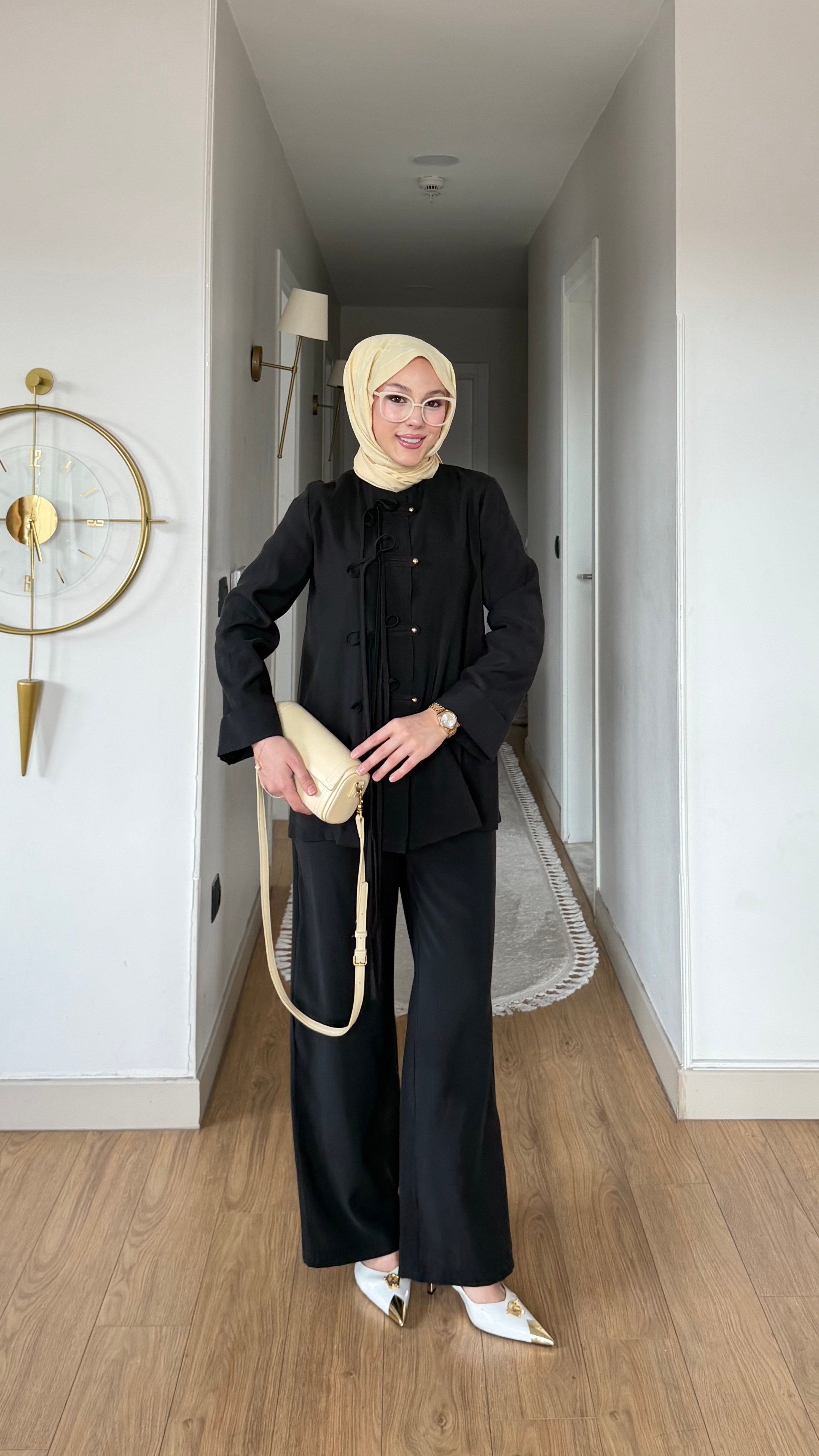 MEYSA TROUSER SETS Saçaklı Tensel Pantolonlu Takım Siyah