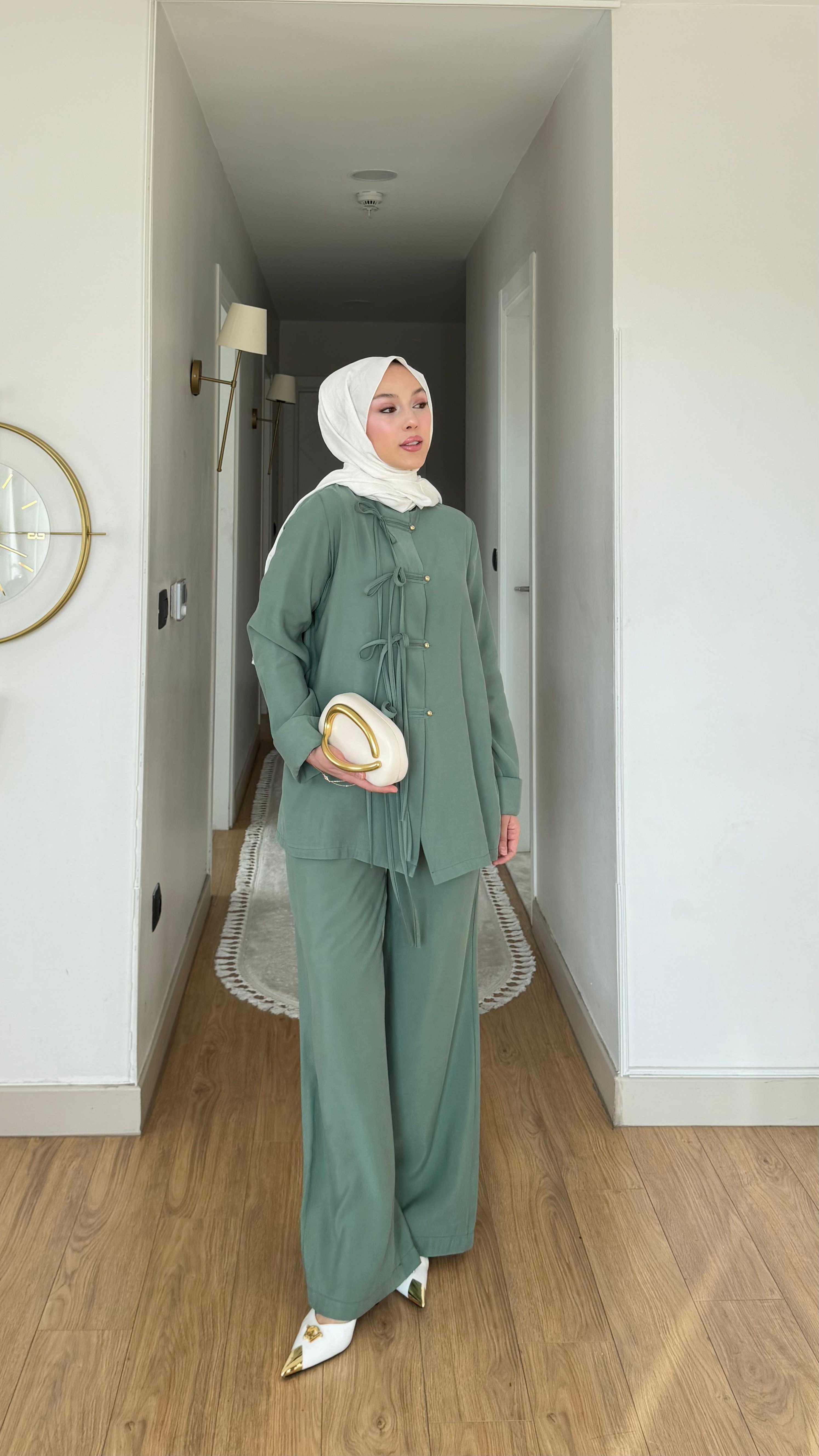 MEYSA TROUSER SETS Saçaklı Tensel Pantolonlu Takım Mint