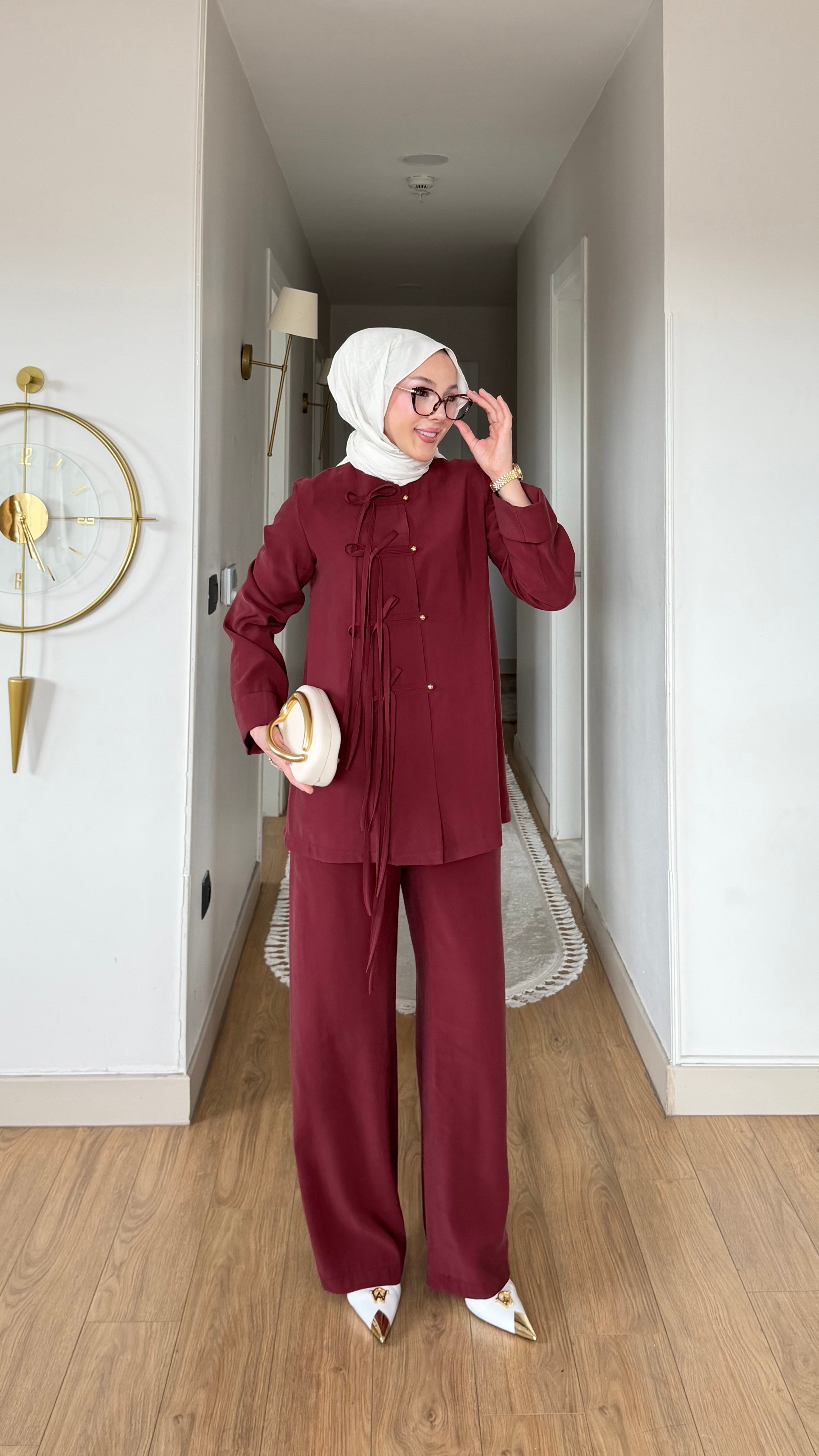 MEYSA TROUSER SETS Saçaklı Tensel Pantolonlu Takım Bordo