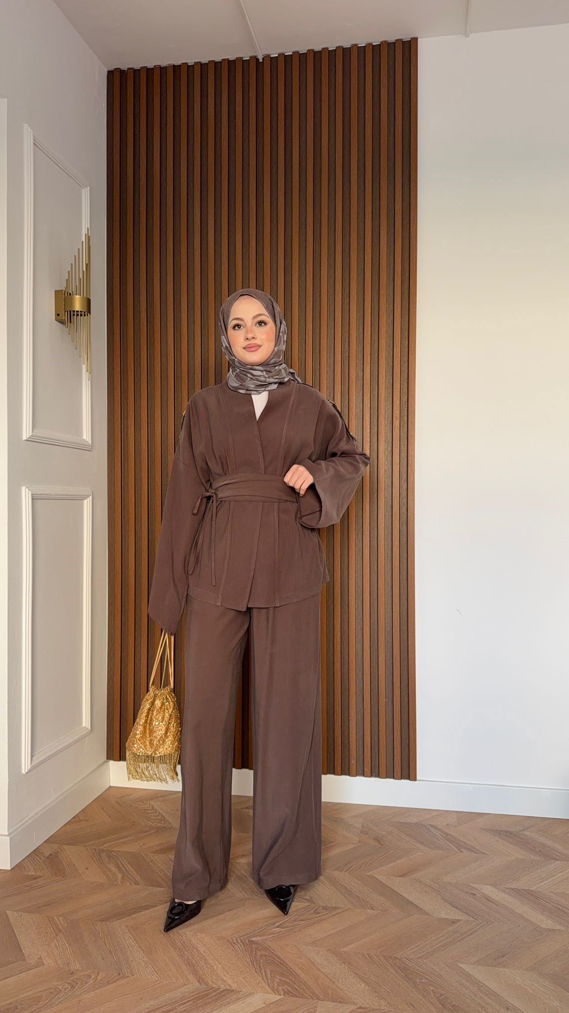 MEYSA TROUSER SETS Violet Tensel İkili Takım Acı Kahve