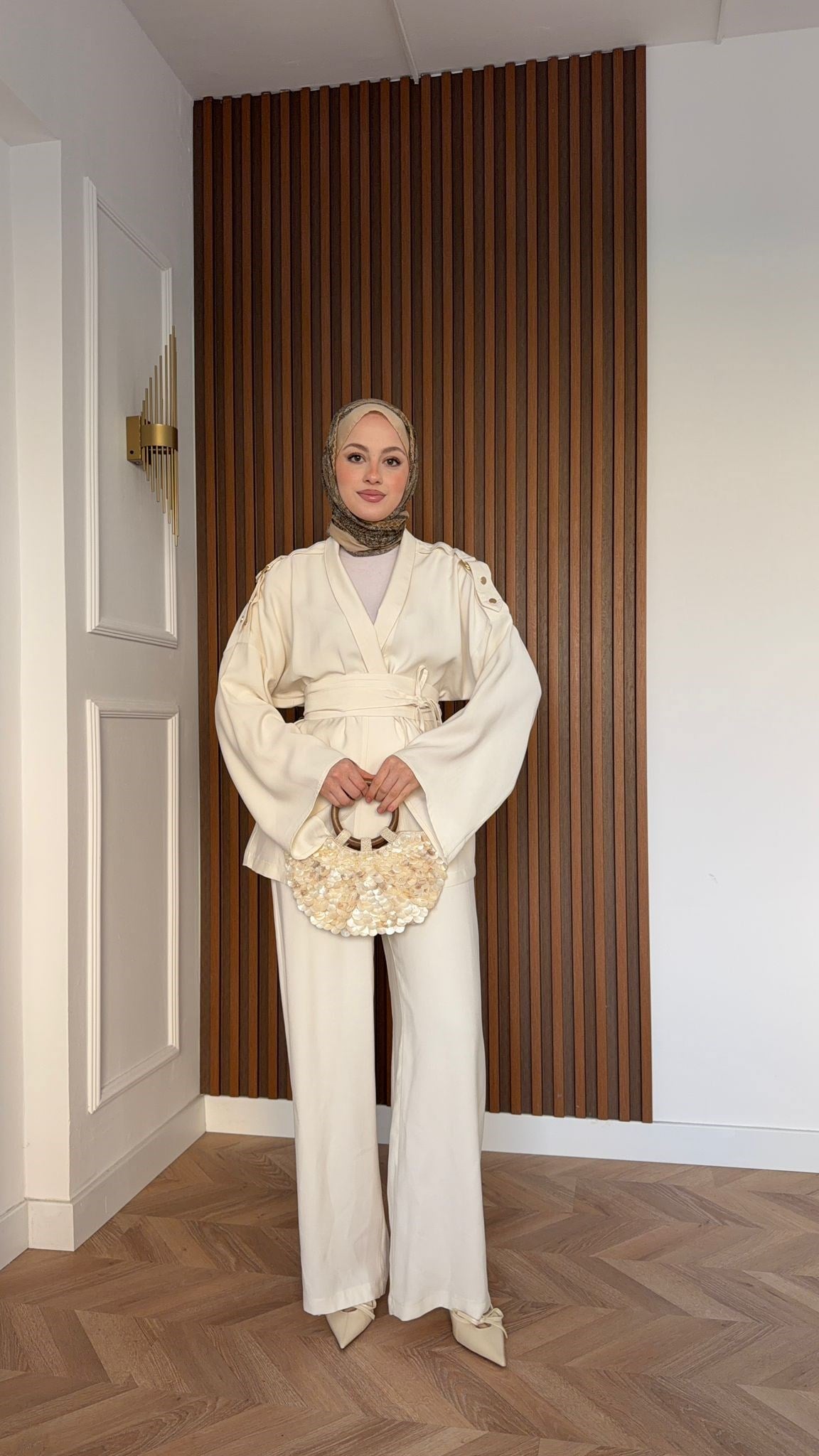 MEYSA TROUSER SETS Violet Tensel İkili Takım Krem