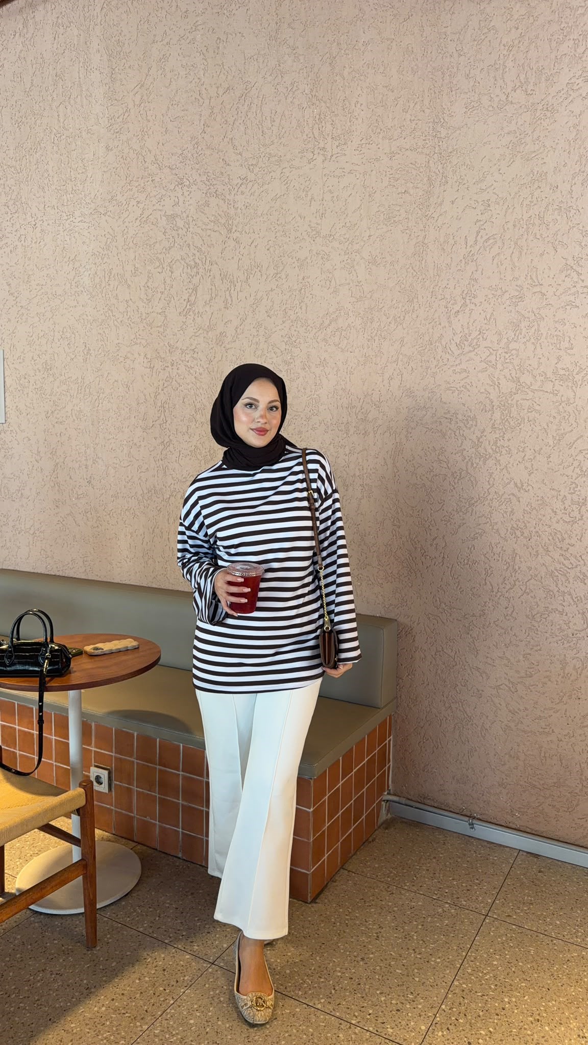 MEYSADESIGN BODY Çizgili Basic Badi Acı Kahve