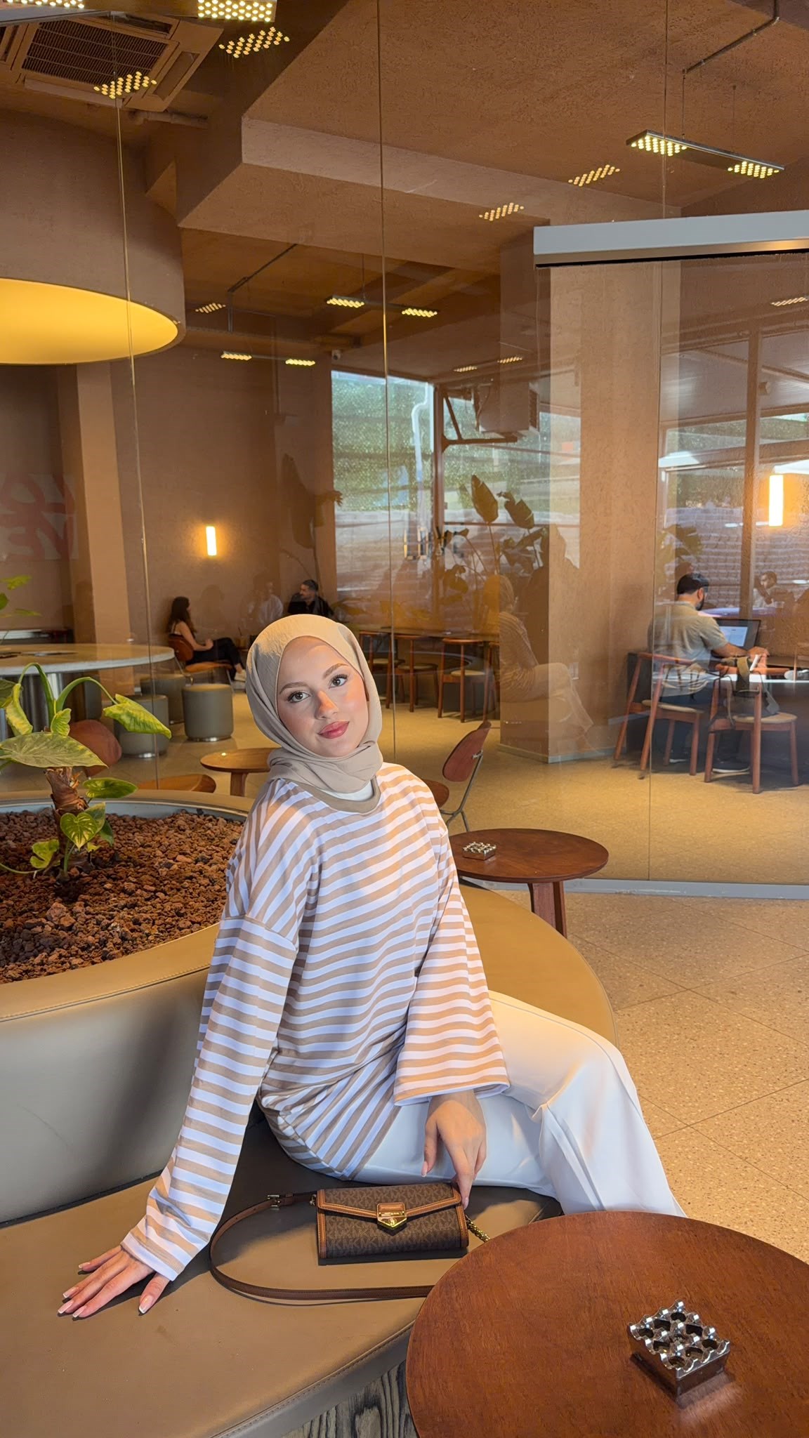 MEYSADESIGN BODY Çizgili Basic Badi Bej