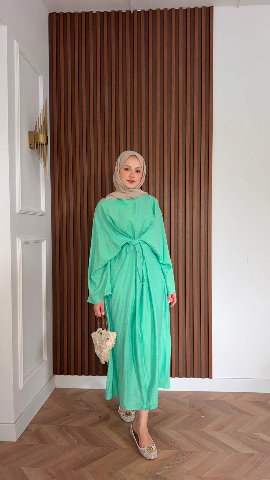 MEYSADESIGN ELBİSELER Beli Bağlamalı Tensel Elbise Mİnt
