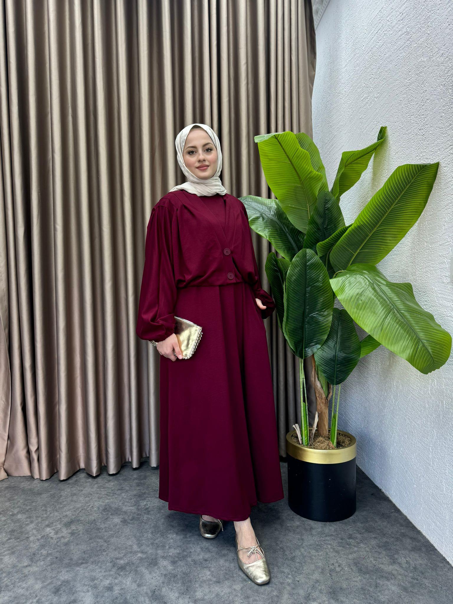 MEYSADESIGN ELBİSELER Bomber Ceketli Oysh Elbise Bordo
