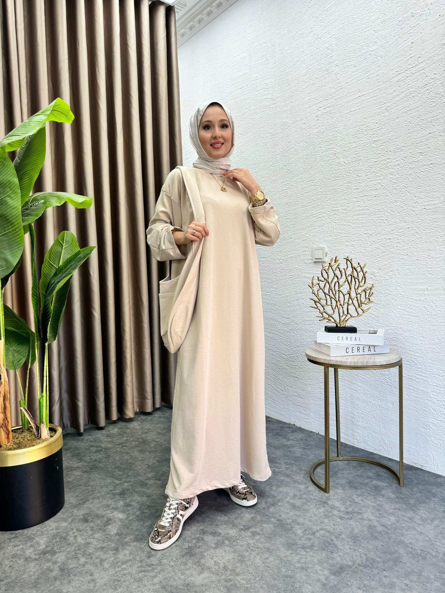 Sweat Dress With Bag Beige