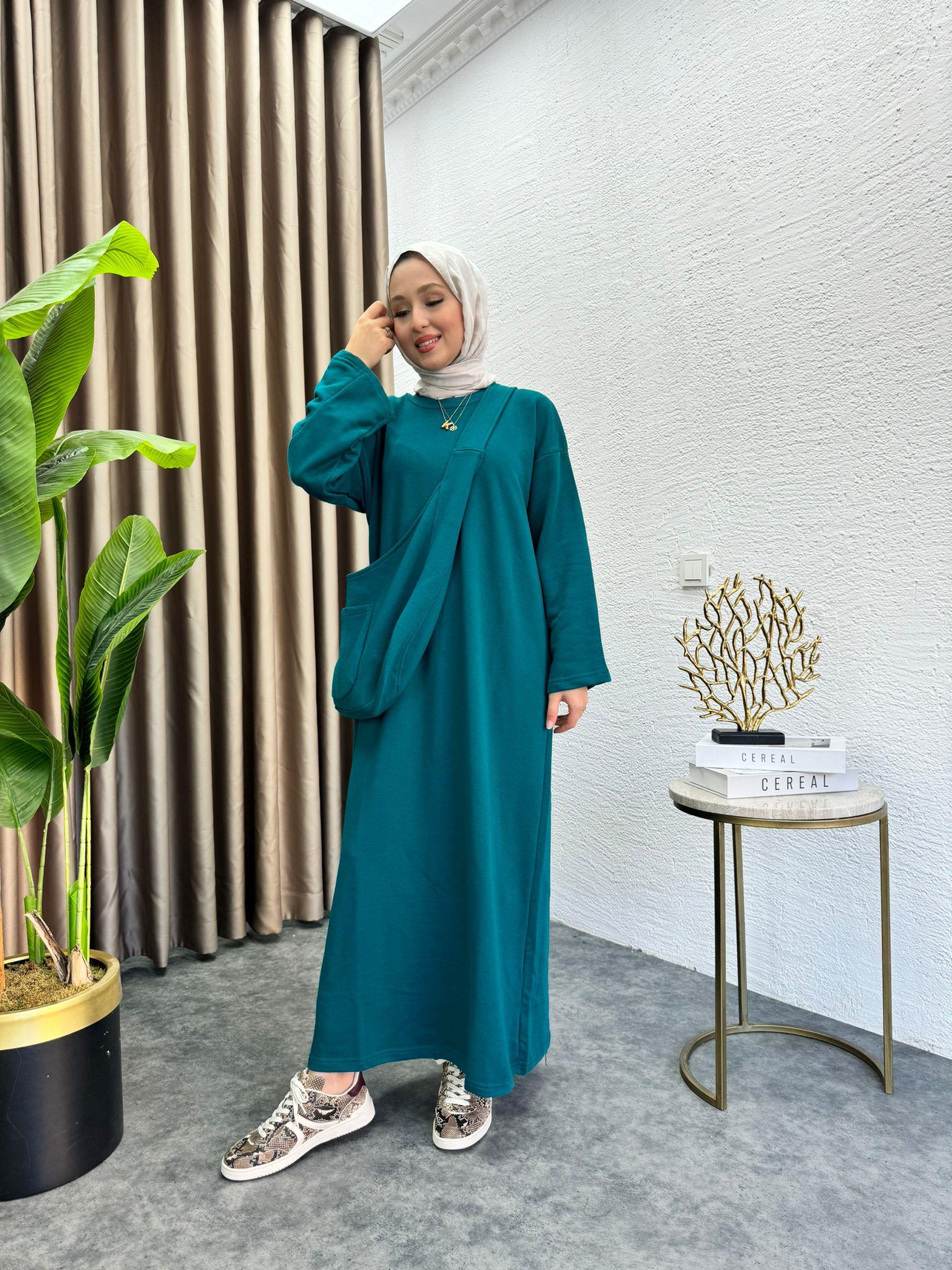 Sweat Dress With Bag Petrol Blue