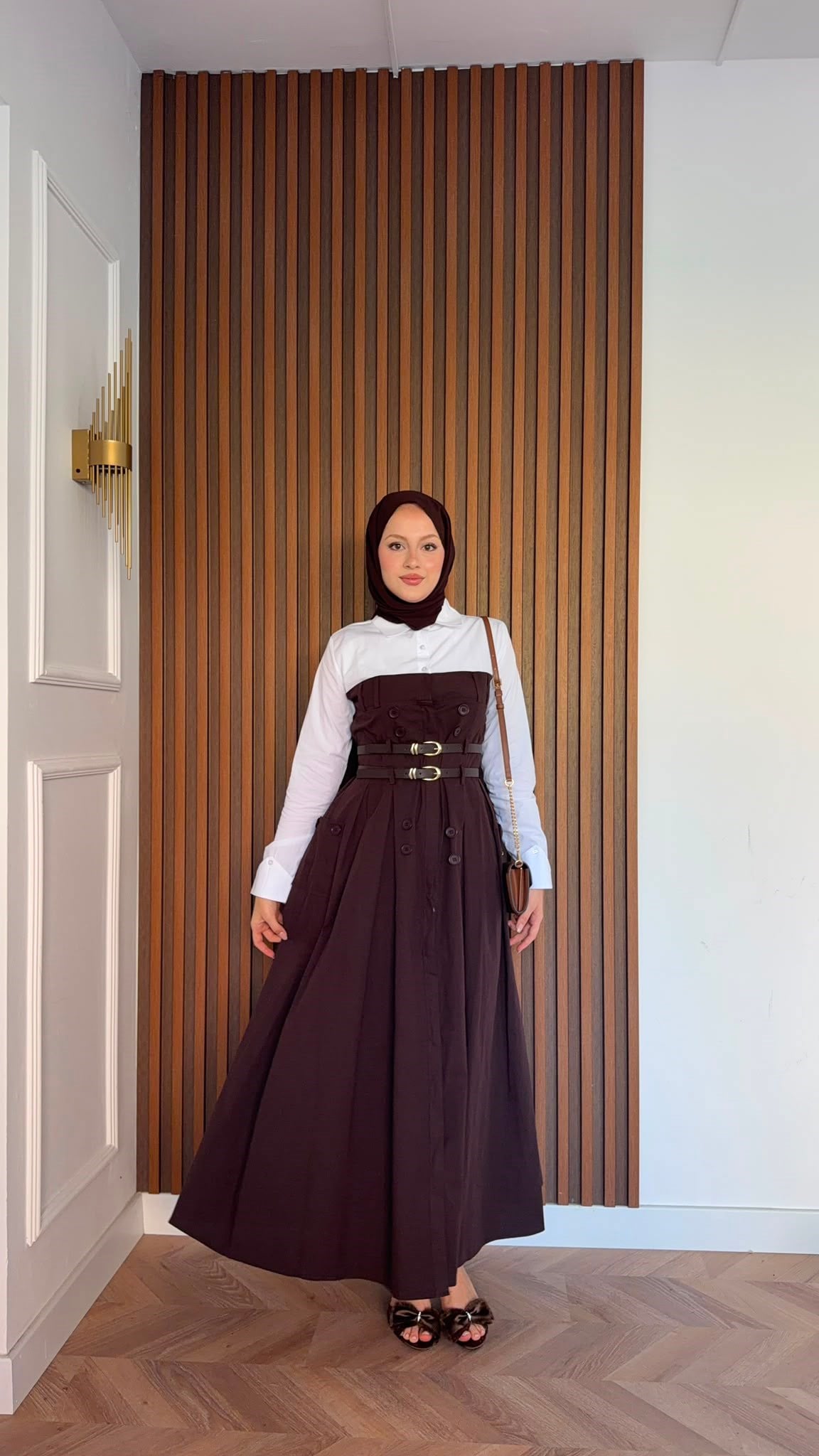 MEYSADESIGN ELBİSELER Dima Çift Kemerli Elbise Acı Kahve