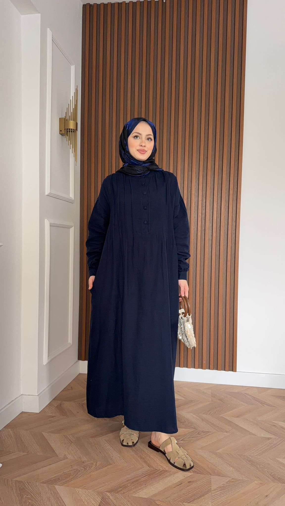 MEYSADESIGN DRESSES Erva Yarı Düğmeli Müslin Elbise Lacivert