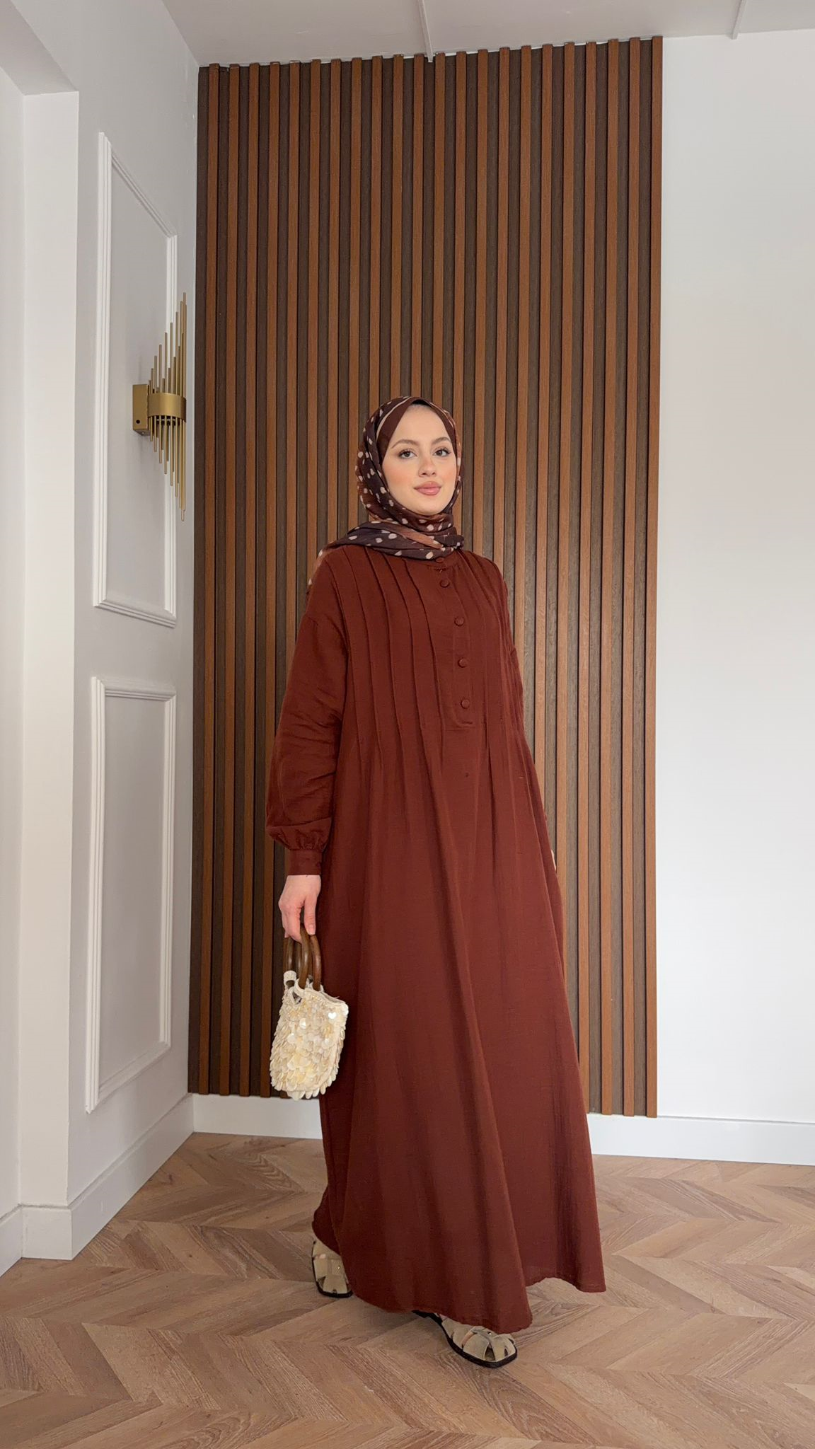 MEYSADESIGN DRESSES Erva Yarı Düğmeli Müslin Elbise Acı Kahve