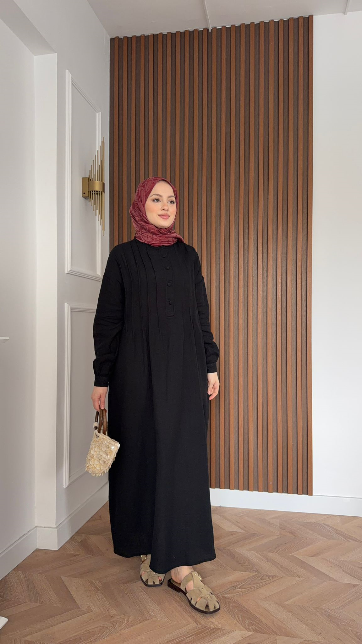 MEYSADESIGN DRESSES Erva Yarı Düğmeli Müslin Elbise Siyah
