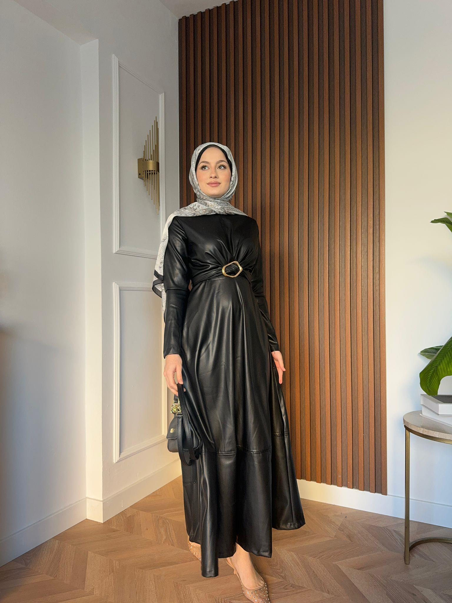 Gold Accessories Leather Dress Black