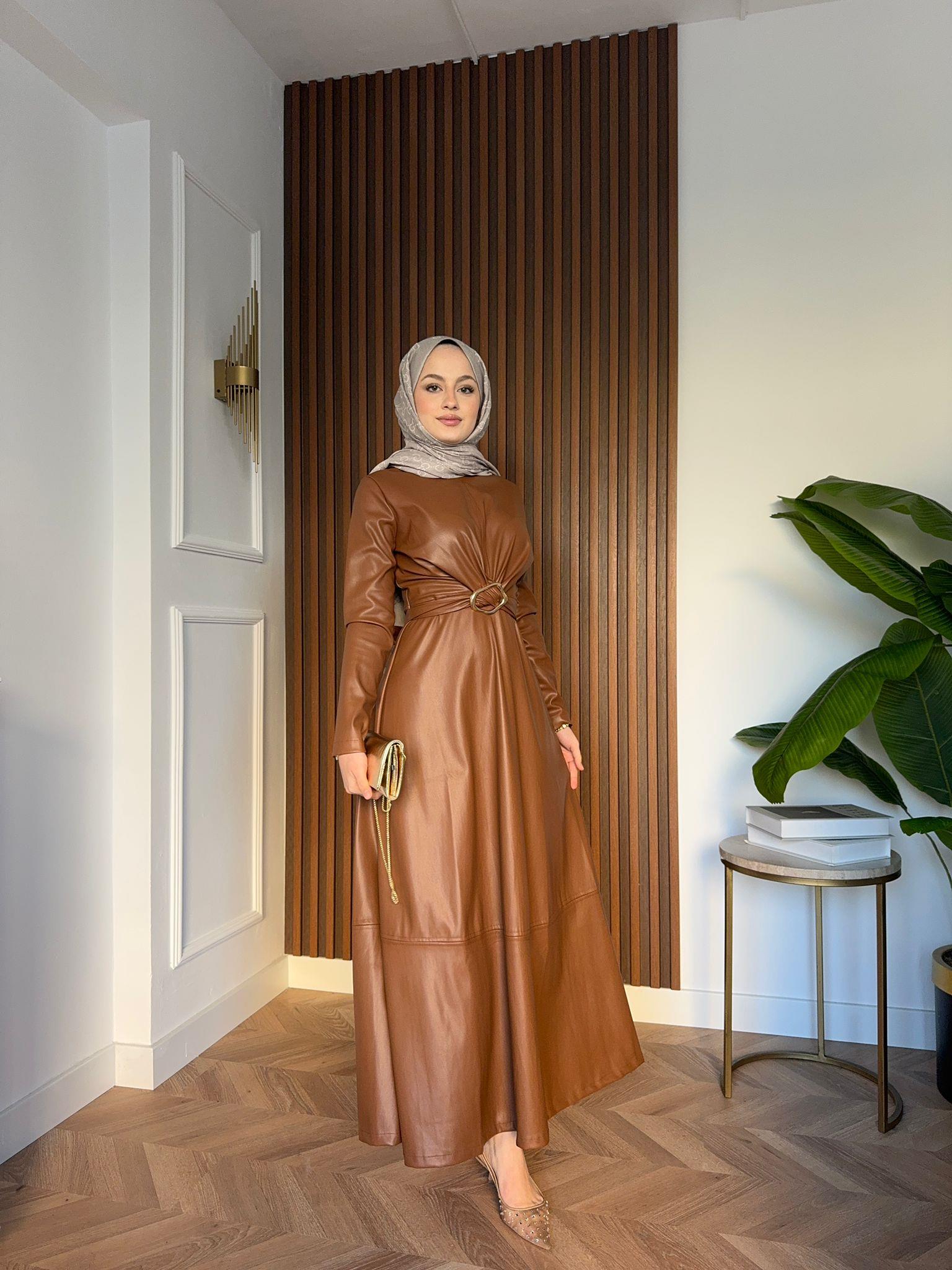 Gold Accessories Leather Dress Brown