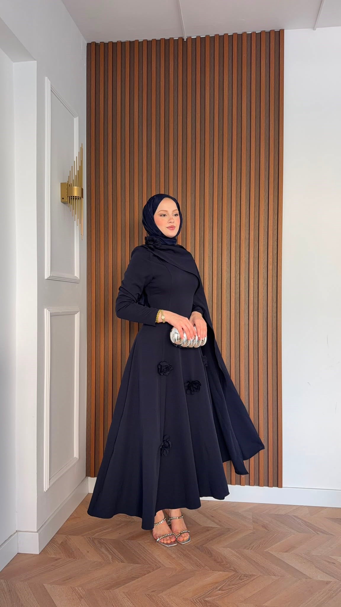 MEYSADESIGN ELBİSELER Gül Detaylı Abiye Lacivert