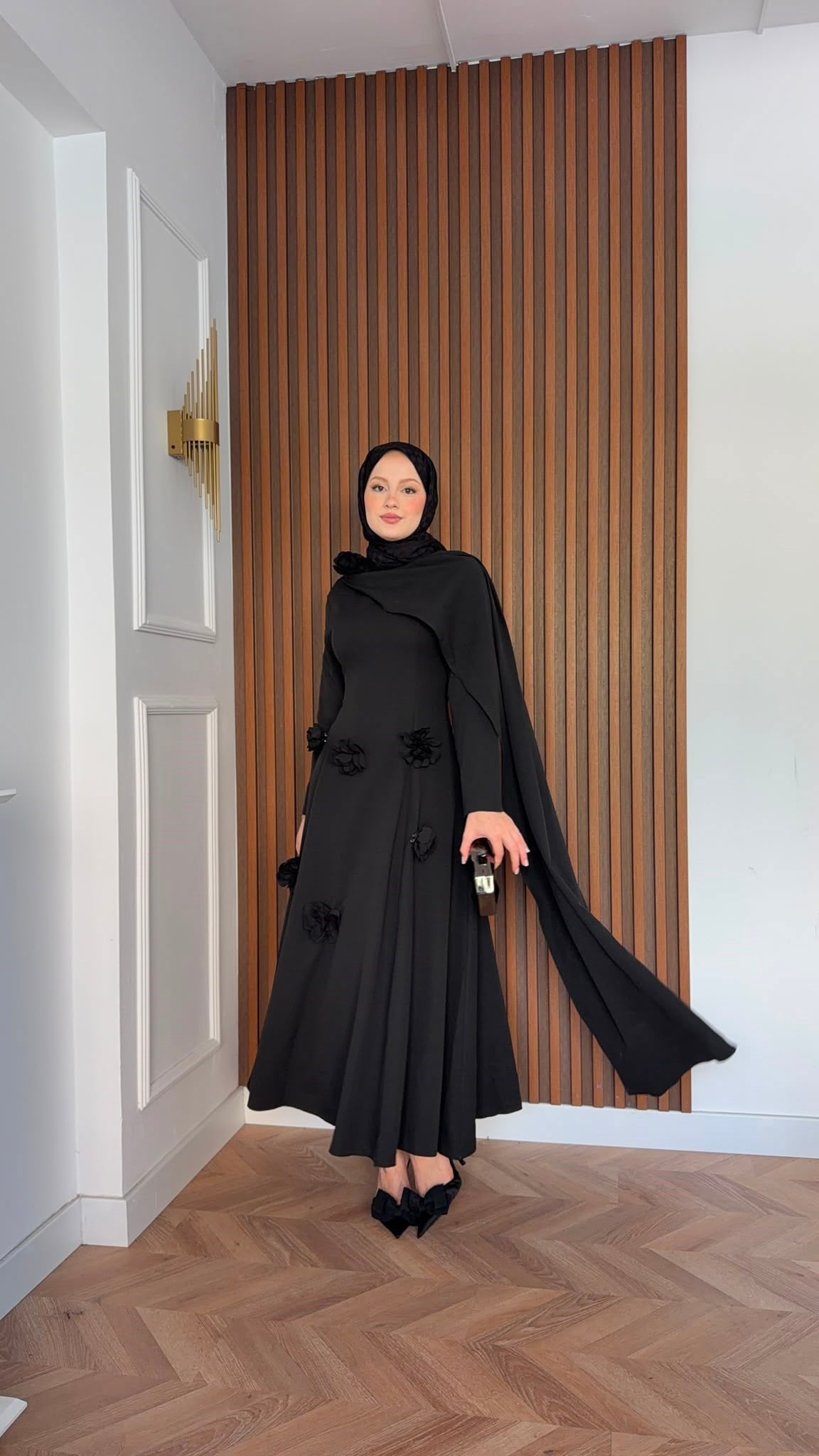 MEYSADESIGN ELBİSELER Gül Detaylı Abiye Siyah