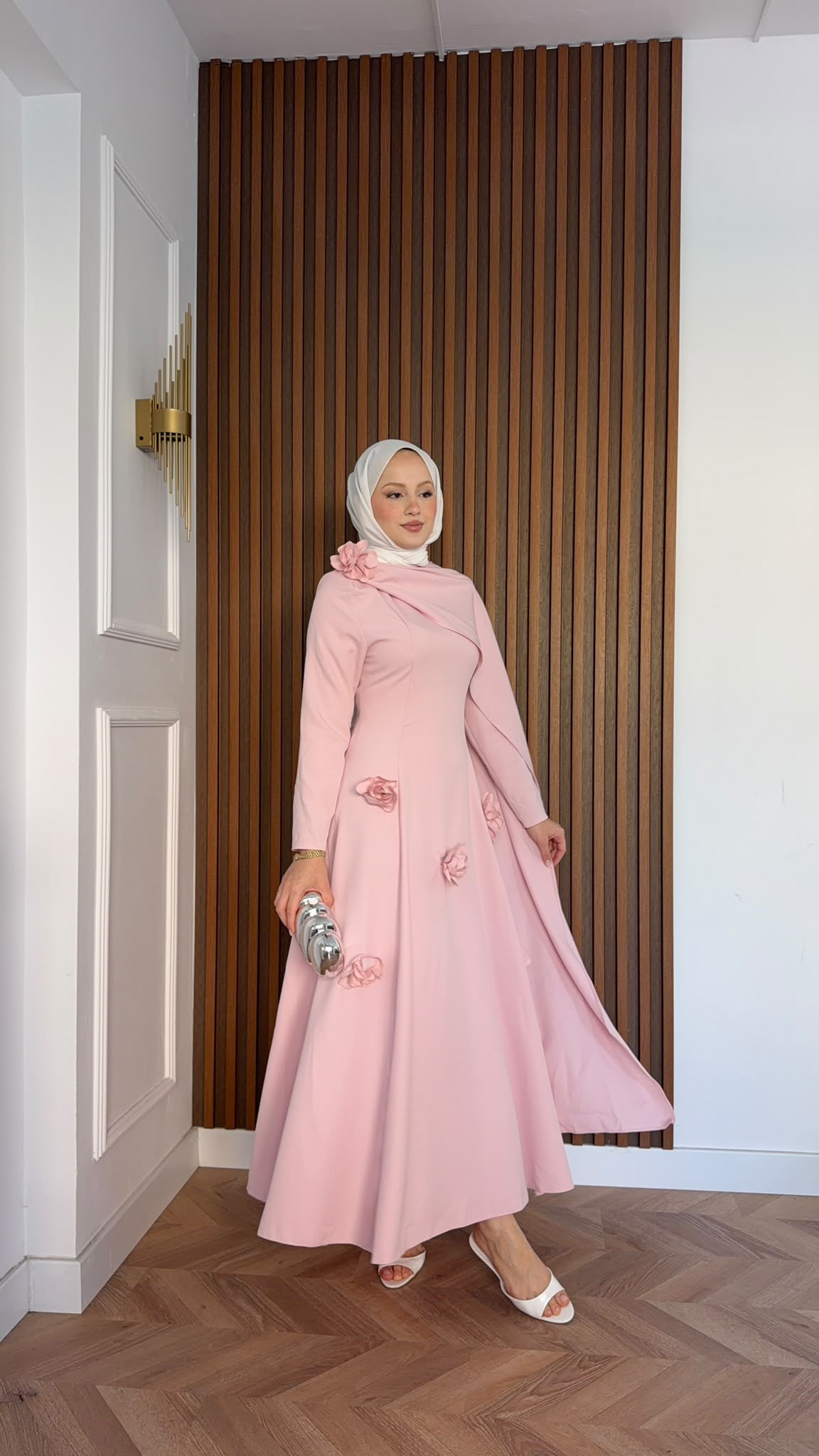 MEYSADESIGN ELBİSELER Gül Detaylı Abiye Pembe