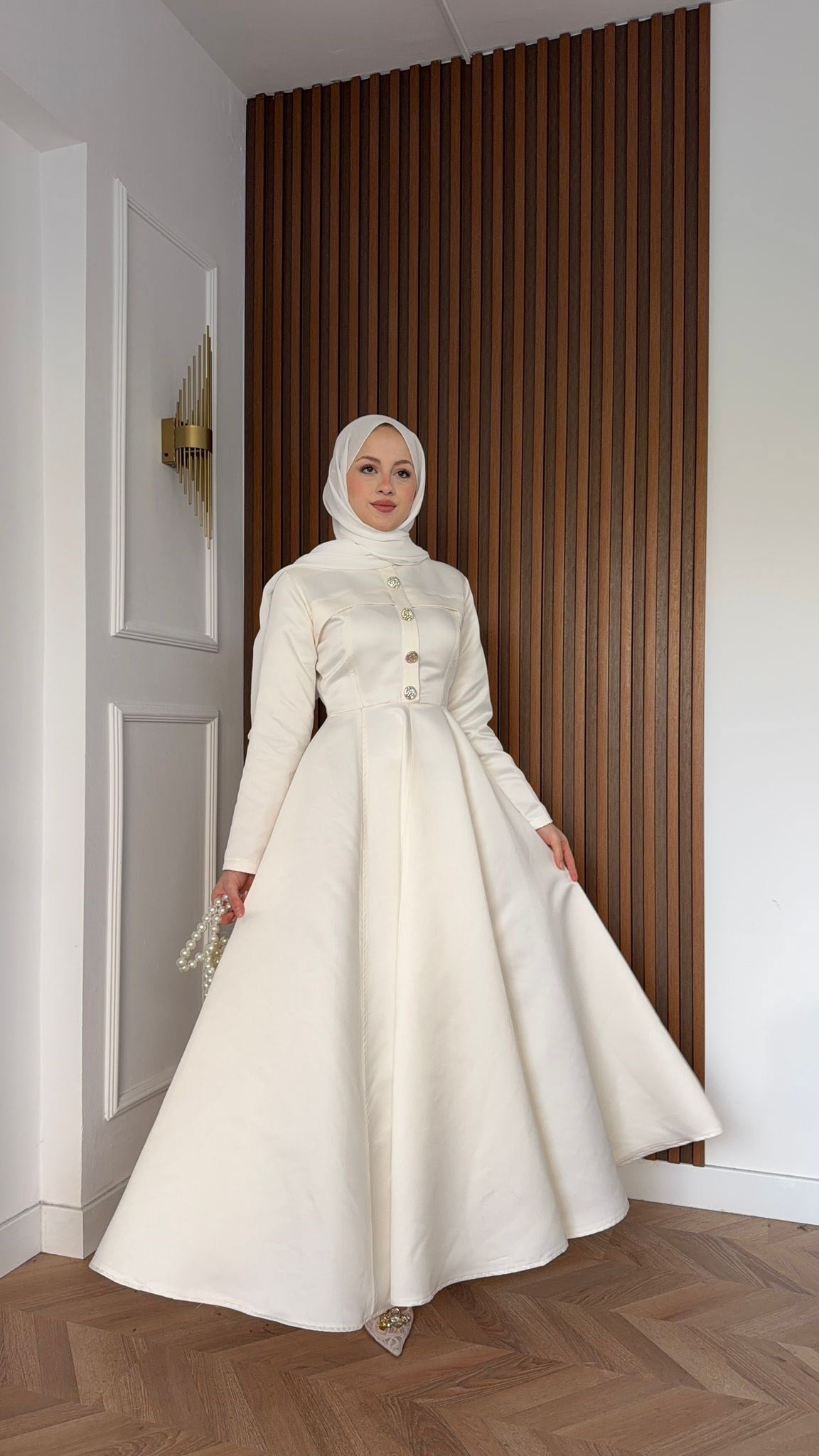 MEYSADESIGN DRESSES Hera Volanlı Abiye Ekru