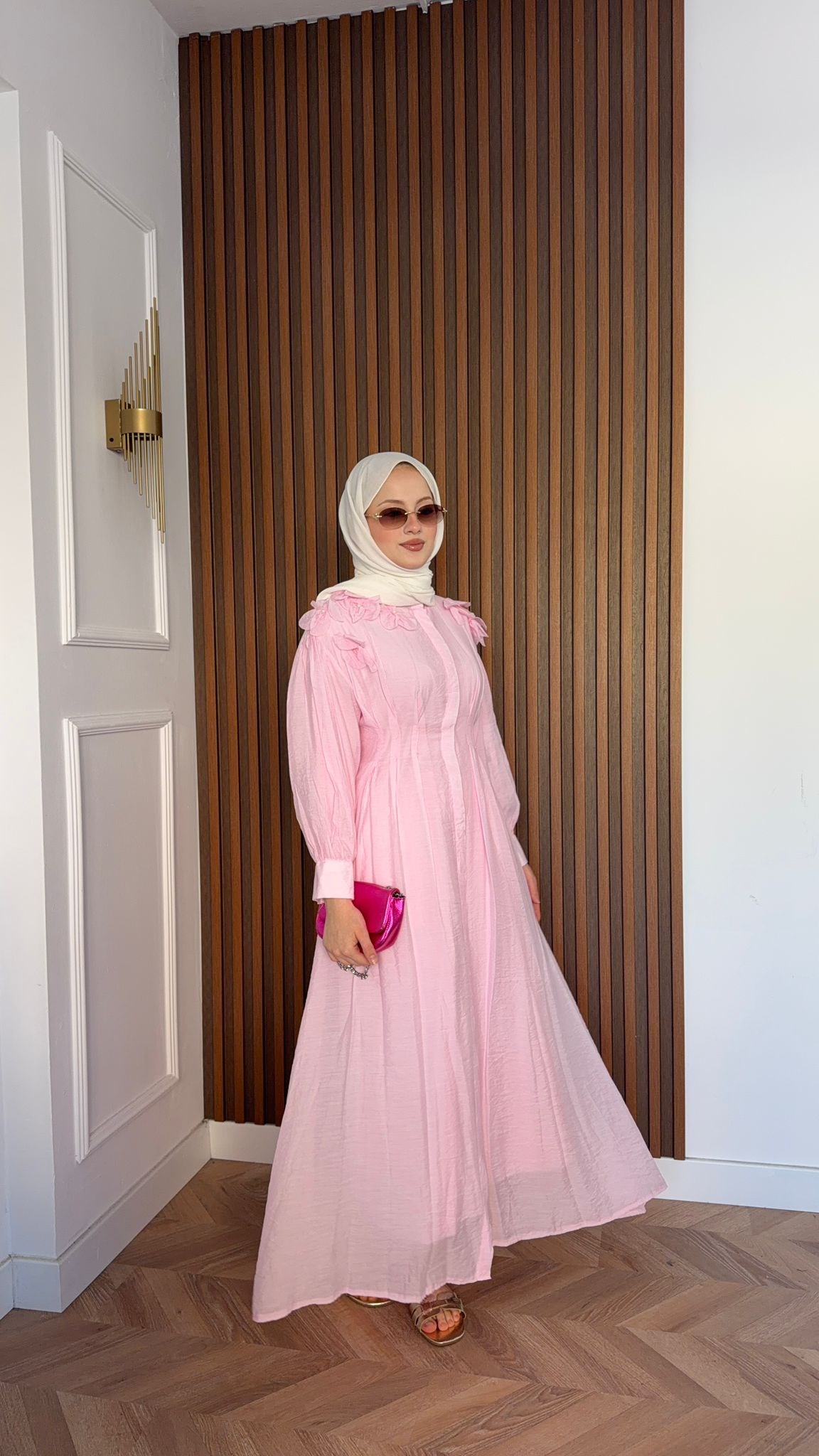 MEYSADESIGN DRESSES İncili Pensli Vual Elbise Pudra Pembesi
