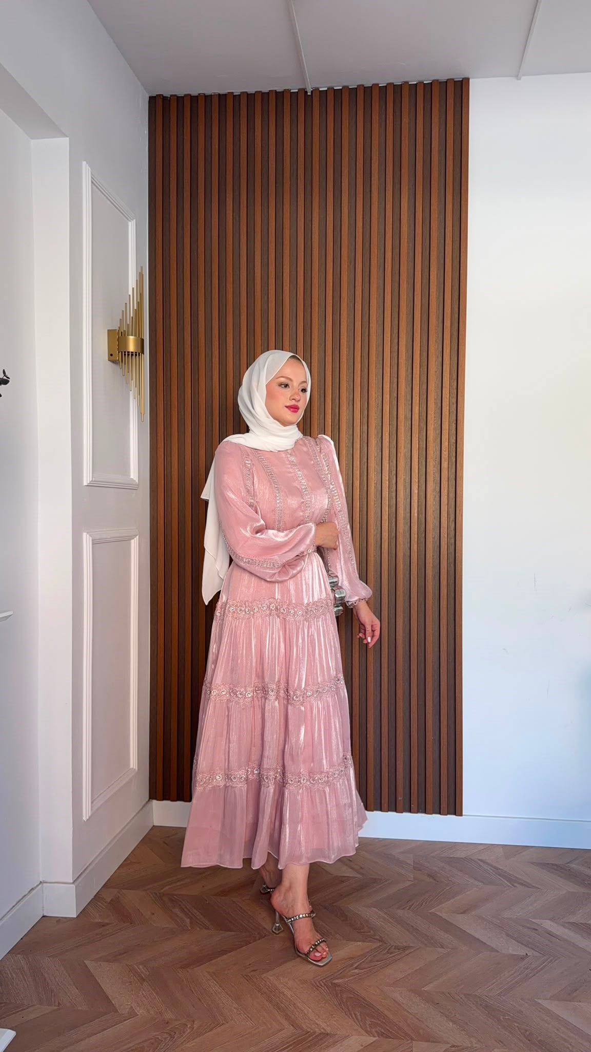 MEYSADESIGN ELBİSELER İthal Parıltılı Elbise Pembe