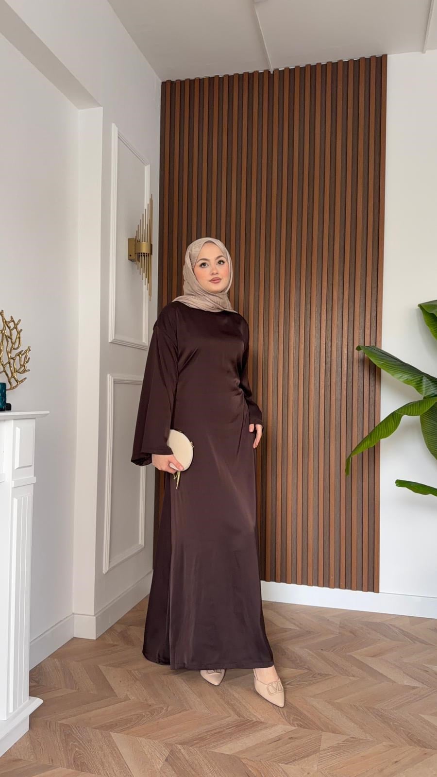 Kiss Saten Bağlamalı Elbise Acı Kahve