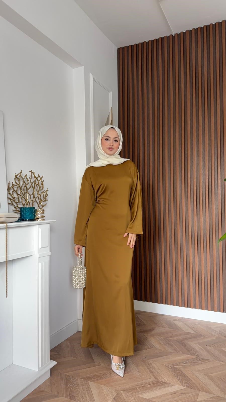 Kiss Saten Bağlamalı Elbise Yağ Yeşili