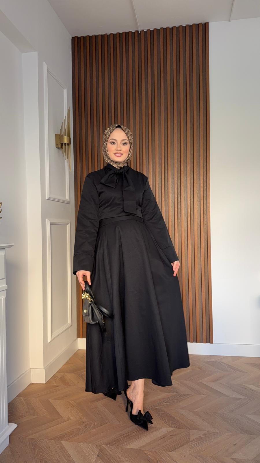 Waist-Tie Dress Skirt Set Black