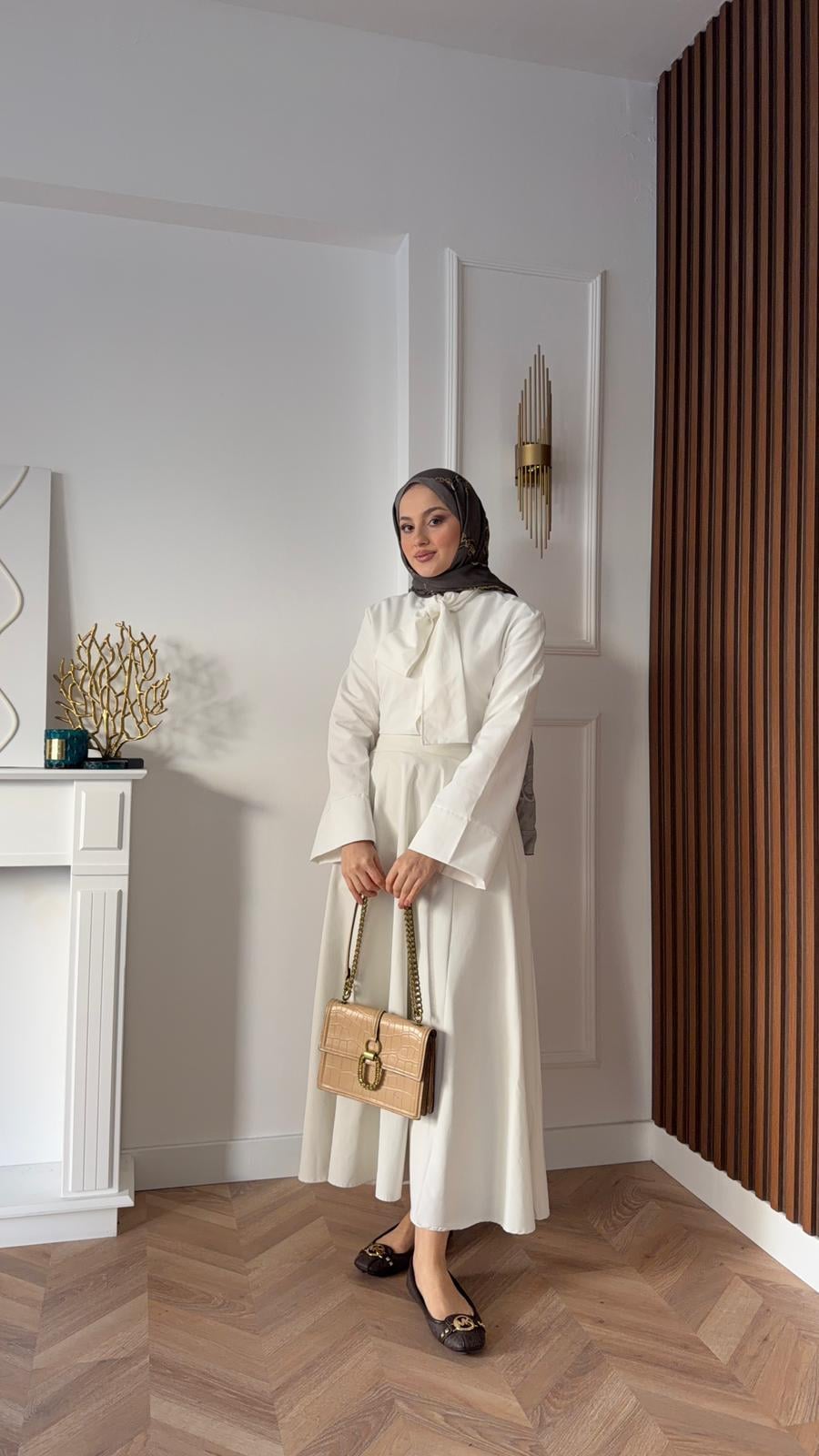 Waist-Tie Dress Skirt Set Ecru
