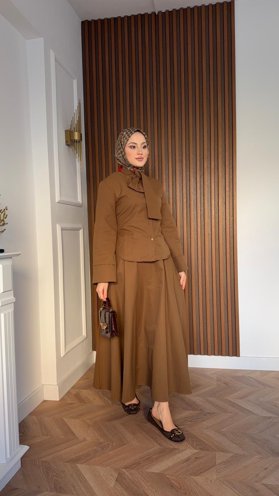 Waist-Tie Dress Skirt Set Oil Green