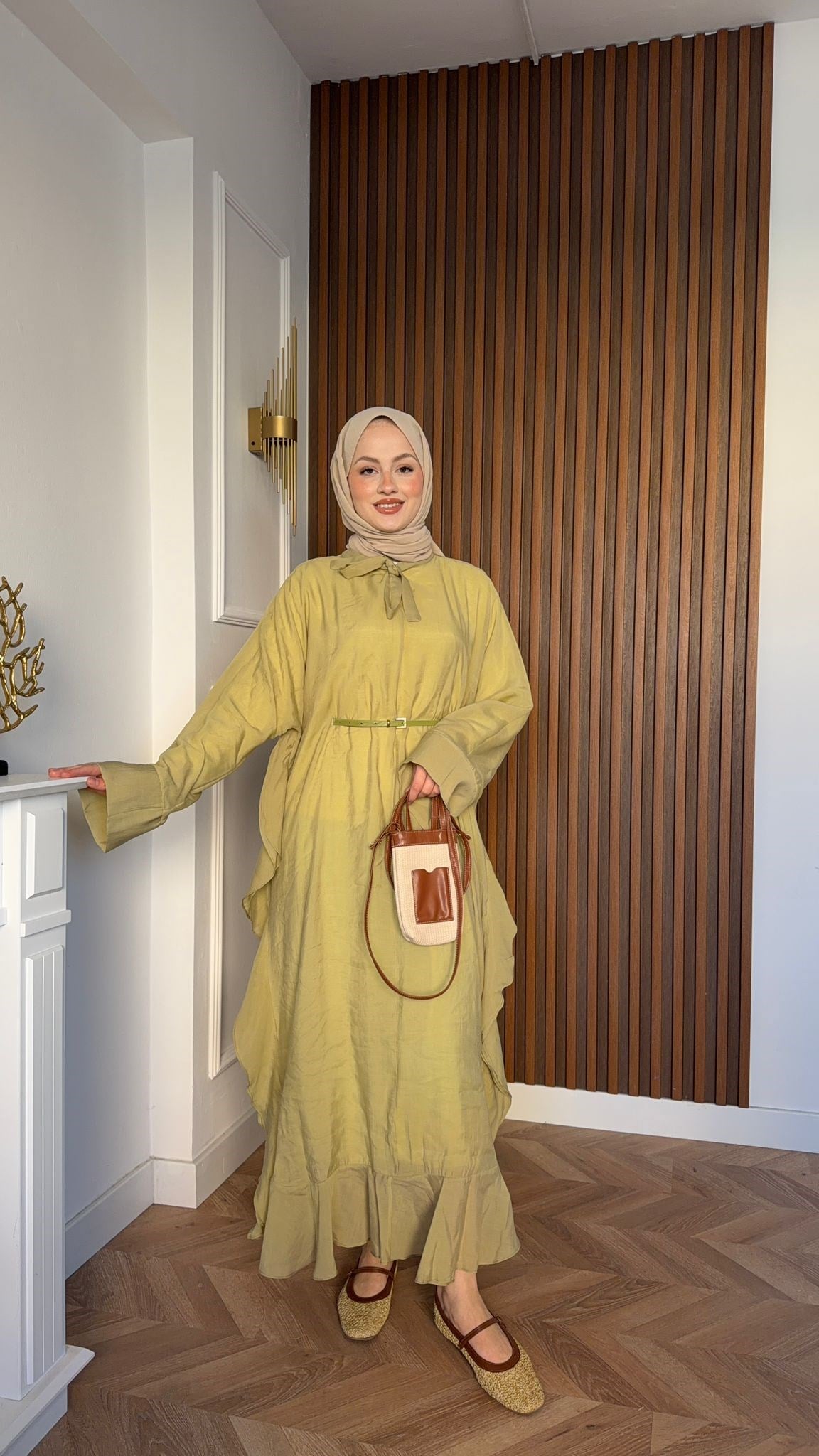 MEYSADESIGN DRESSES Mary Gizli Kemerli Tensel Vual Elbise Haki