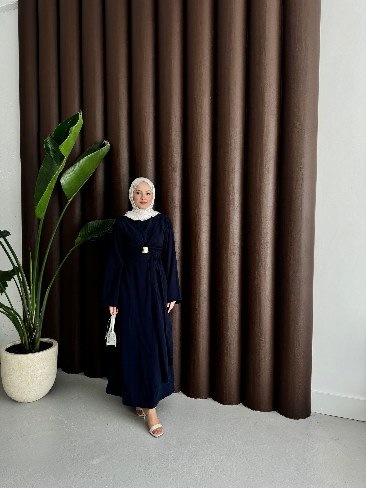 Princess Gold Kemer Detaylı Tensel Elbise Lacivert