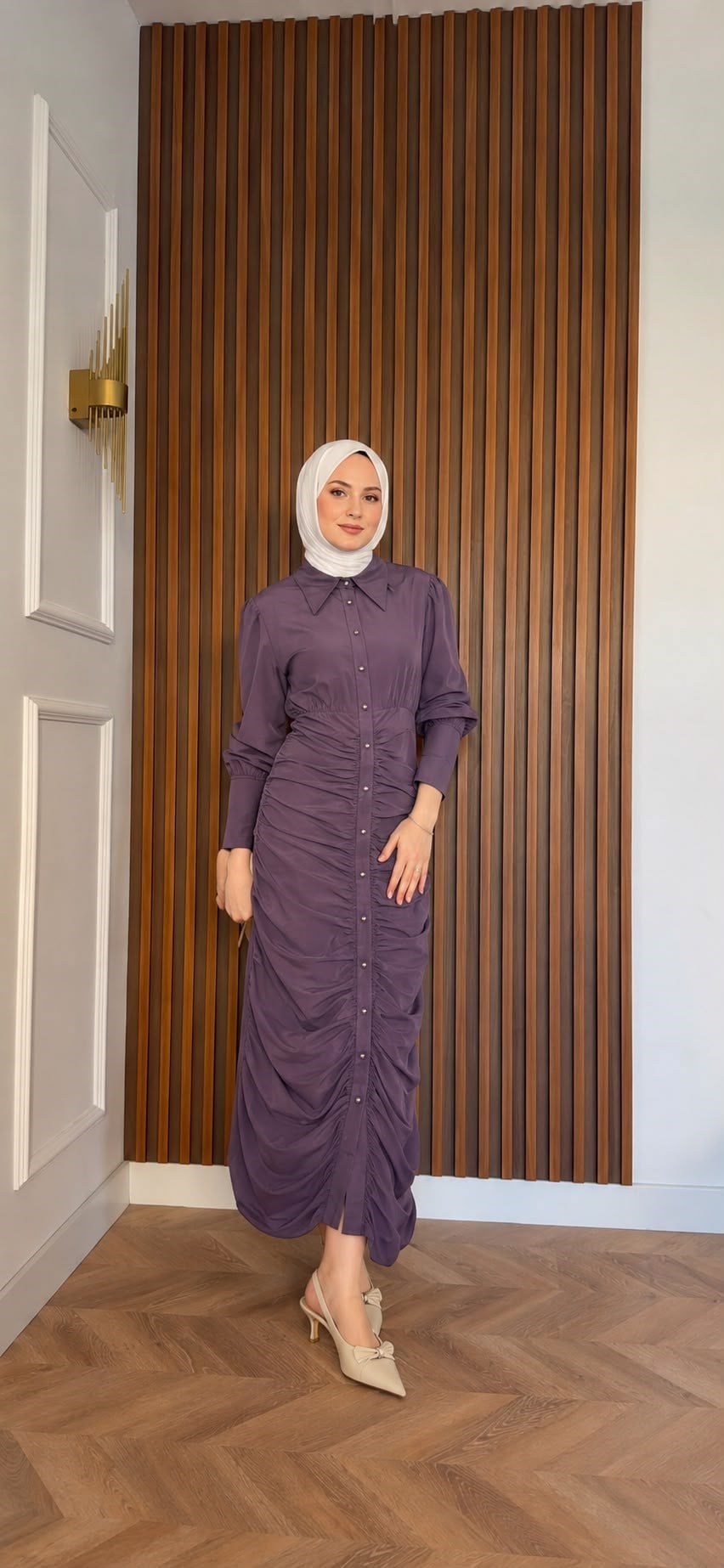 MEYSADESIGN ELBİSELER Retro Büzgülü Elbise Mor