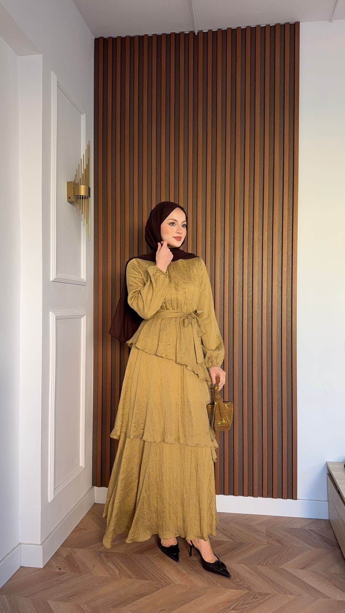 MEYSADESIGN DRESSES Rio Kat Kat Vual Elbise Yağ Yeşili