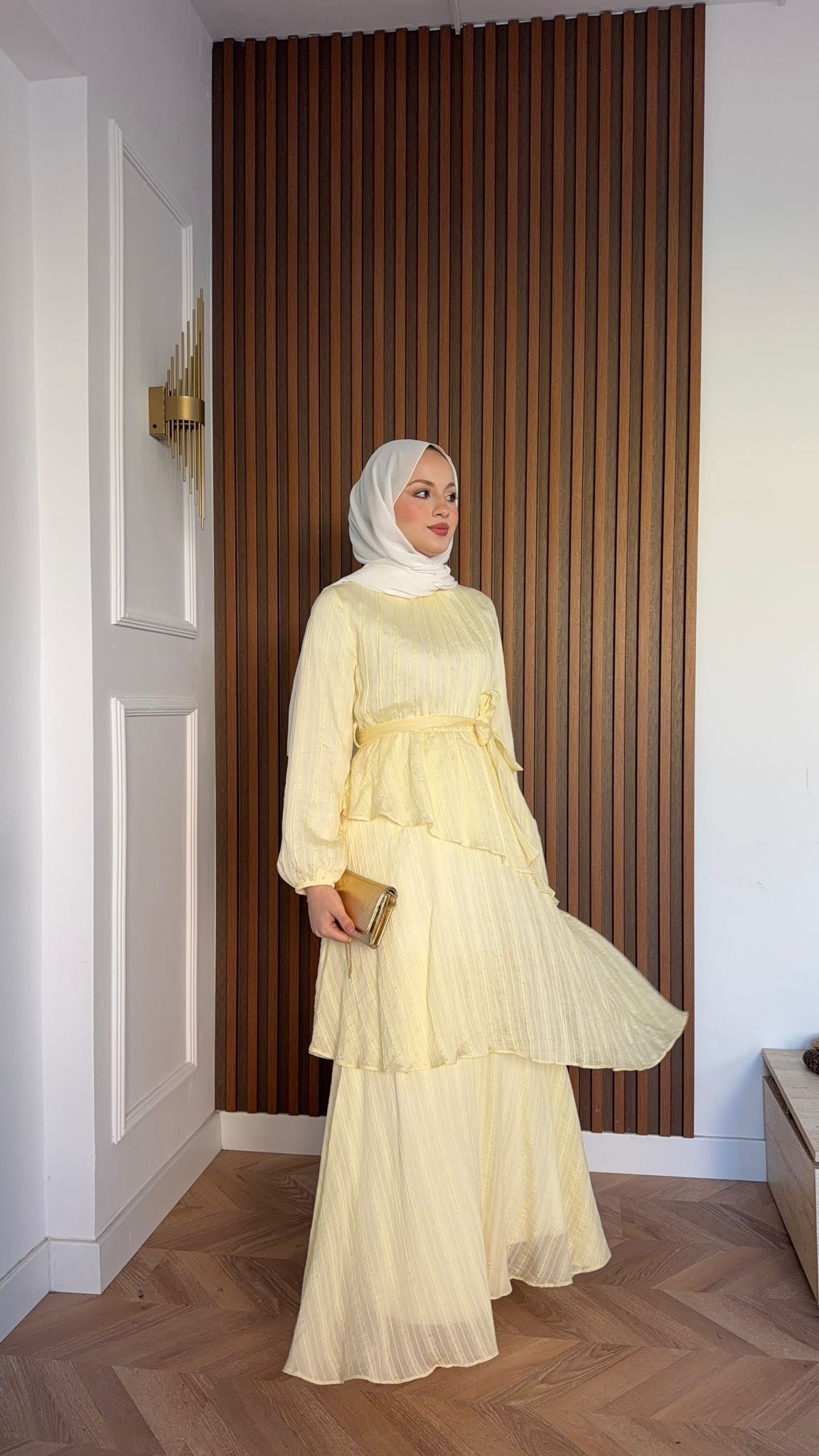 MEYSADESIGN DRESSES Rio Kat Kat Vual Elbise Sarı