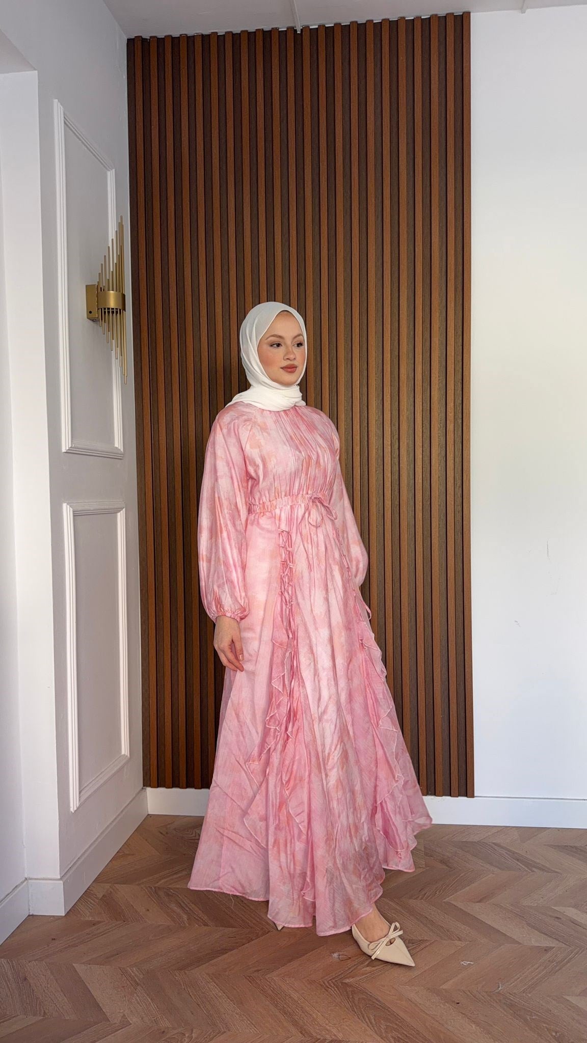 MEYSADESIGN ELBİSELER Salda Volanlı Elbise Pembe