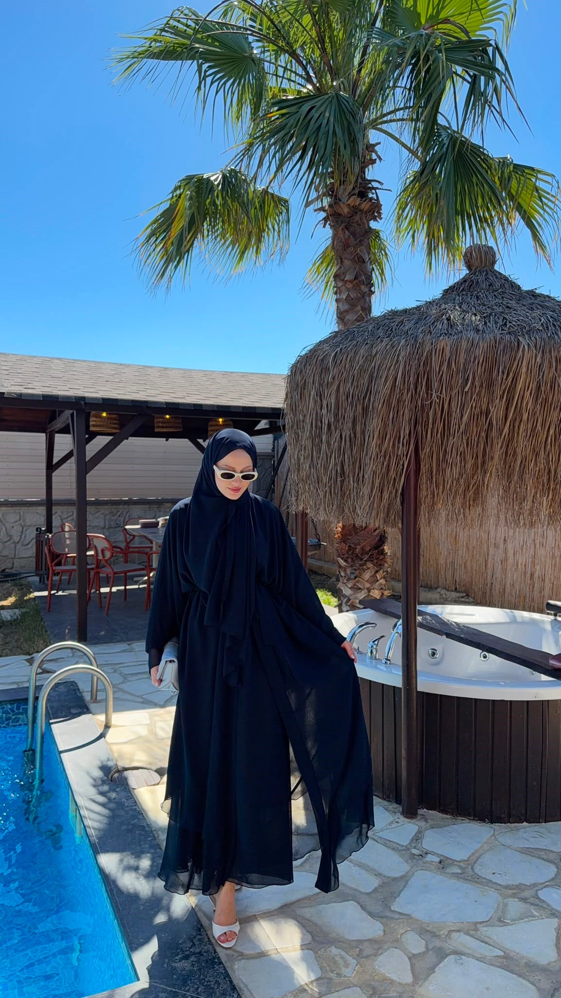 MEYSADESIGN ELBİSELER Sare Üç Parçalı Abaya Lacivert