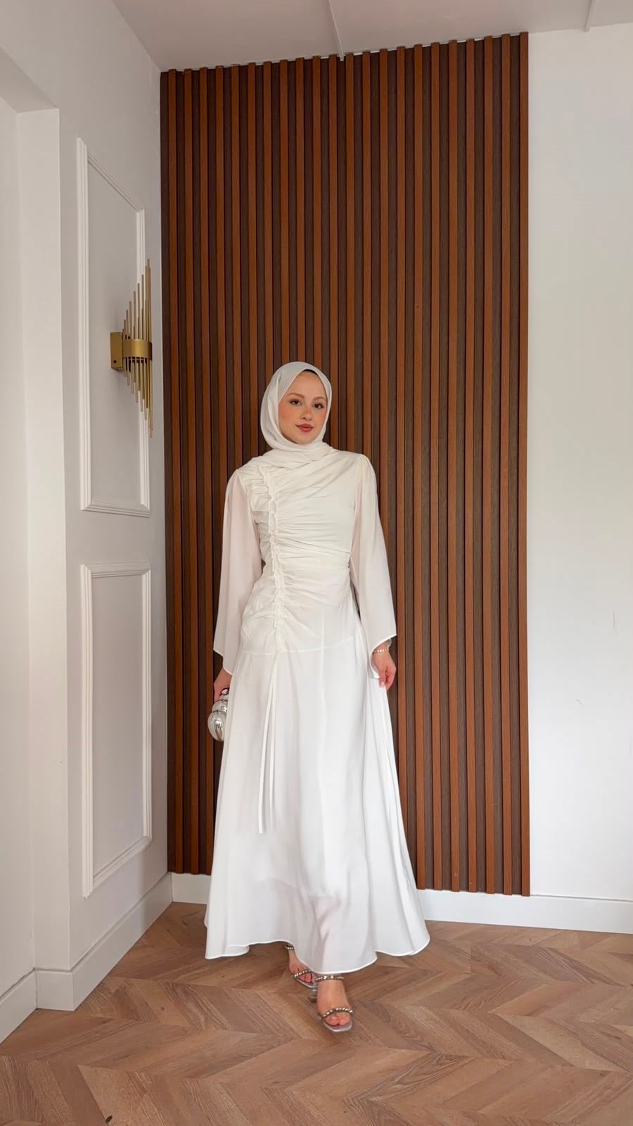 MEYSADESIGN ELBİSELER Selvi Büzgülü Tensel Elbise Beyaz